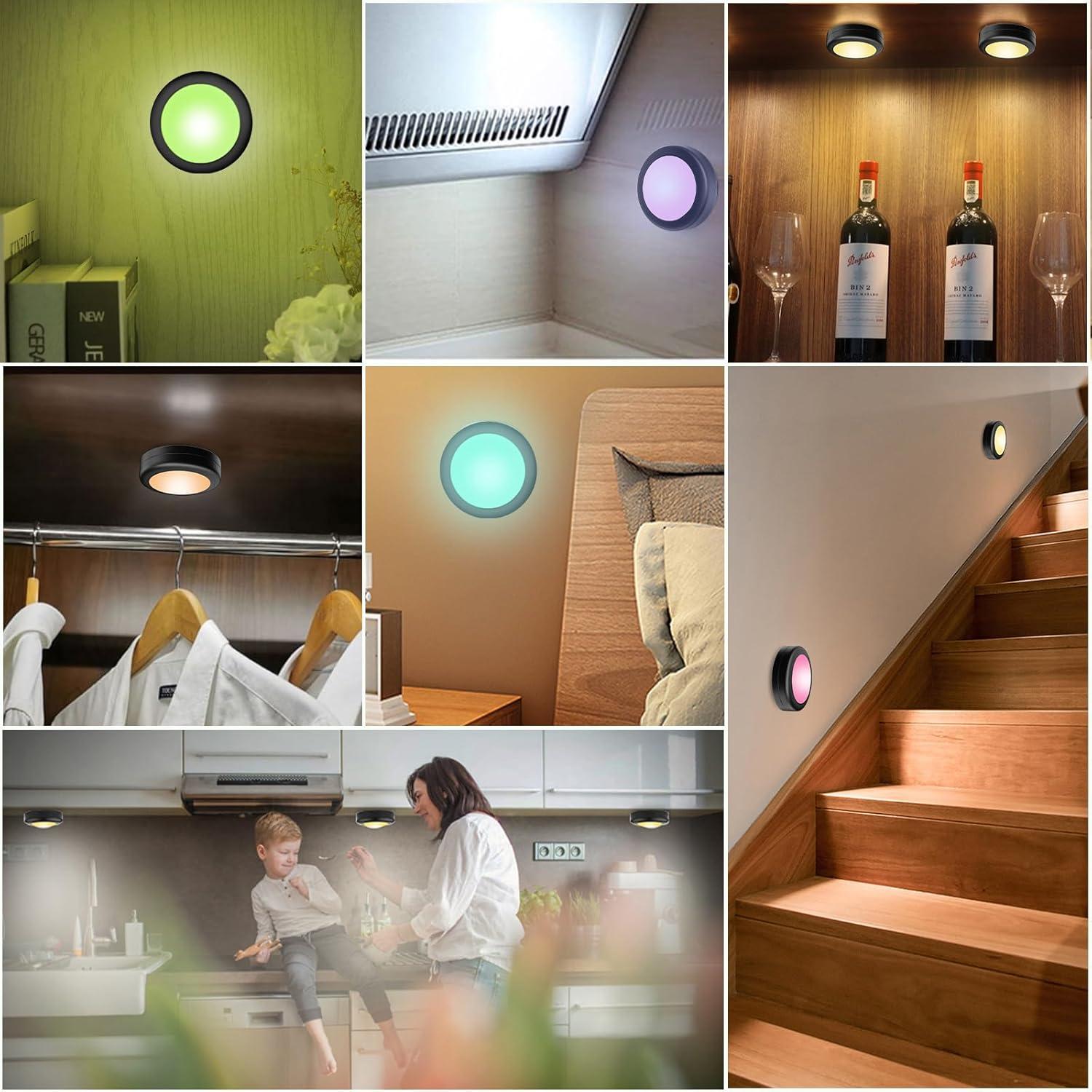 Luces LED Puck Yiliaw 3 Paquetes Control Remoto 16 Colores