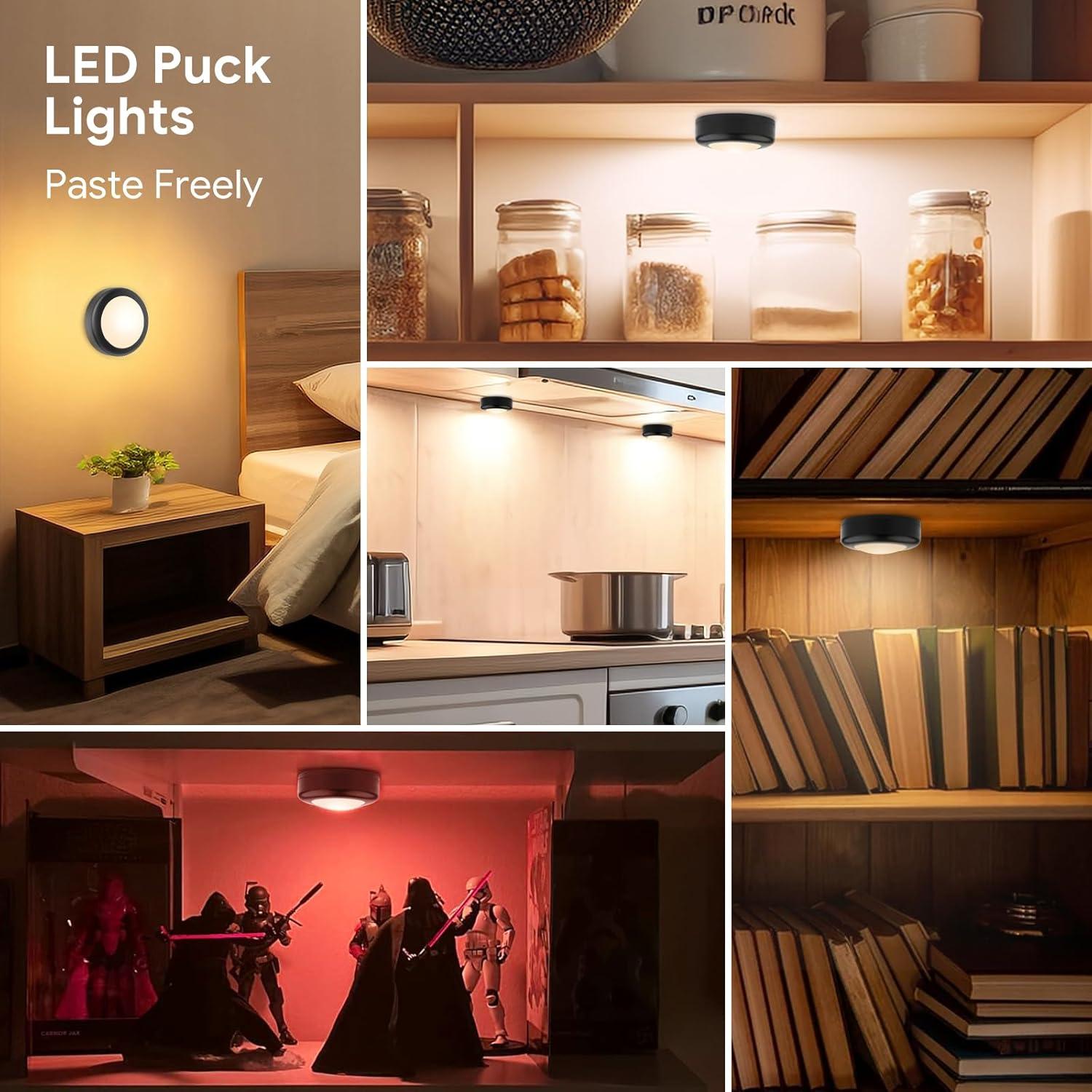 Luces LED Puck Yiliaw 3 Paquetes Control Remoto 16 Colores