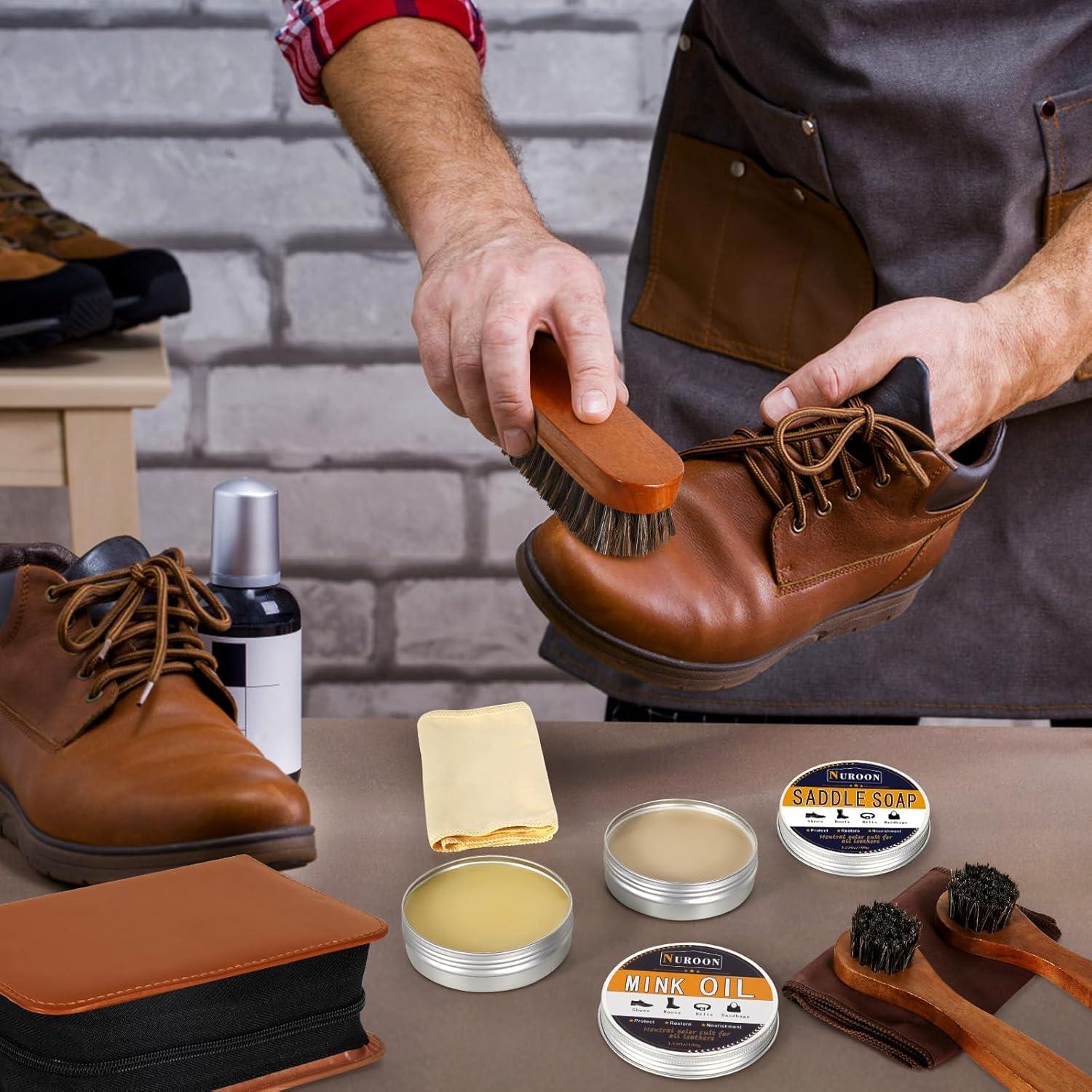 Kit de Cuidado de Zapatos NUROON - Jabón, Aceite y Cepillos