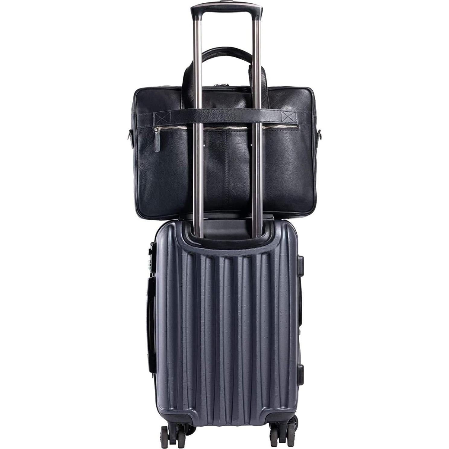 Maletín de cuero de búfalo Komal para laptop 45.72x33cm Negro