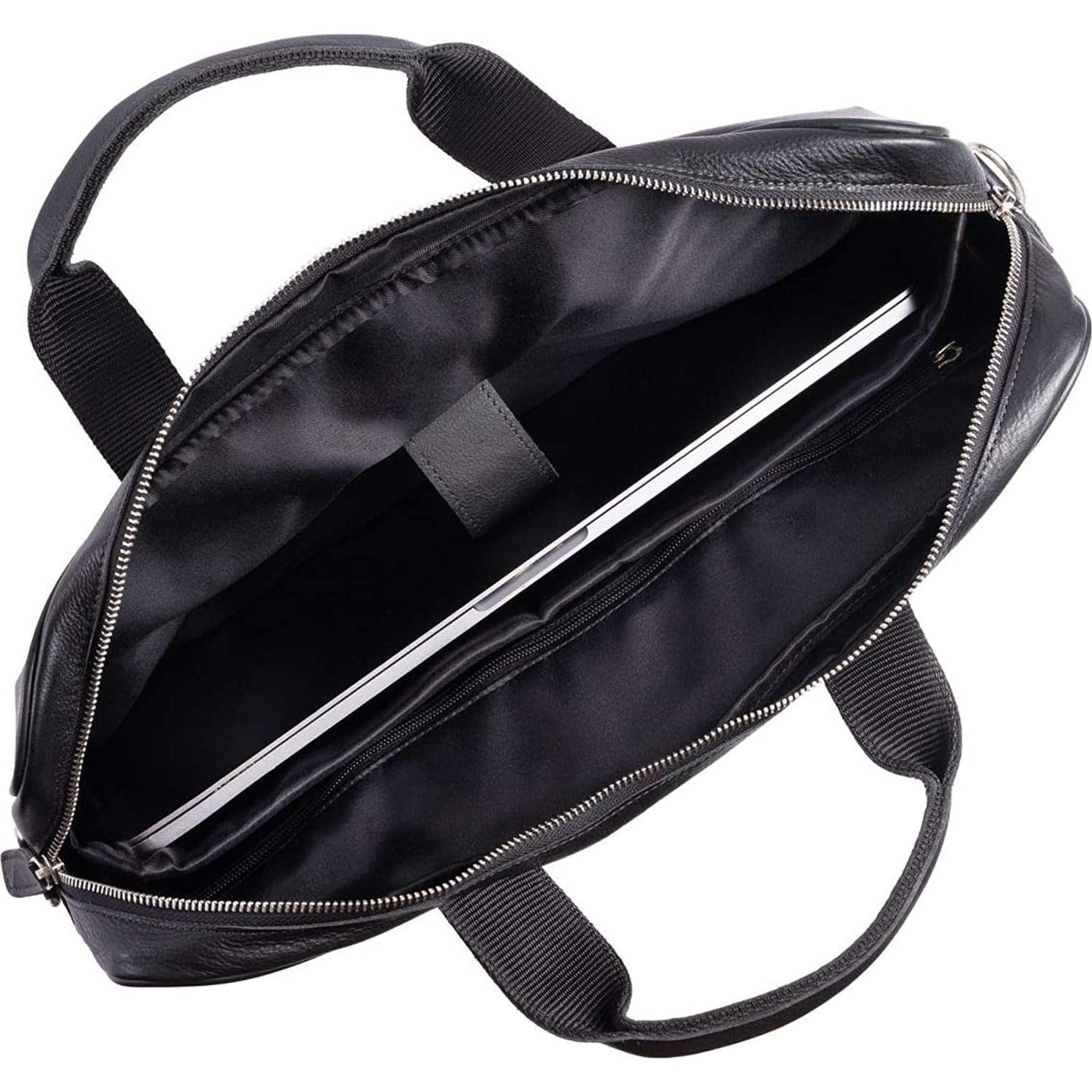 Maletín de cuero de búfalo Komal para laptop 45.72x33cm Negro