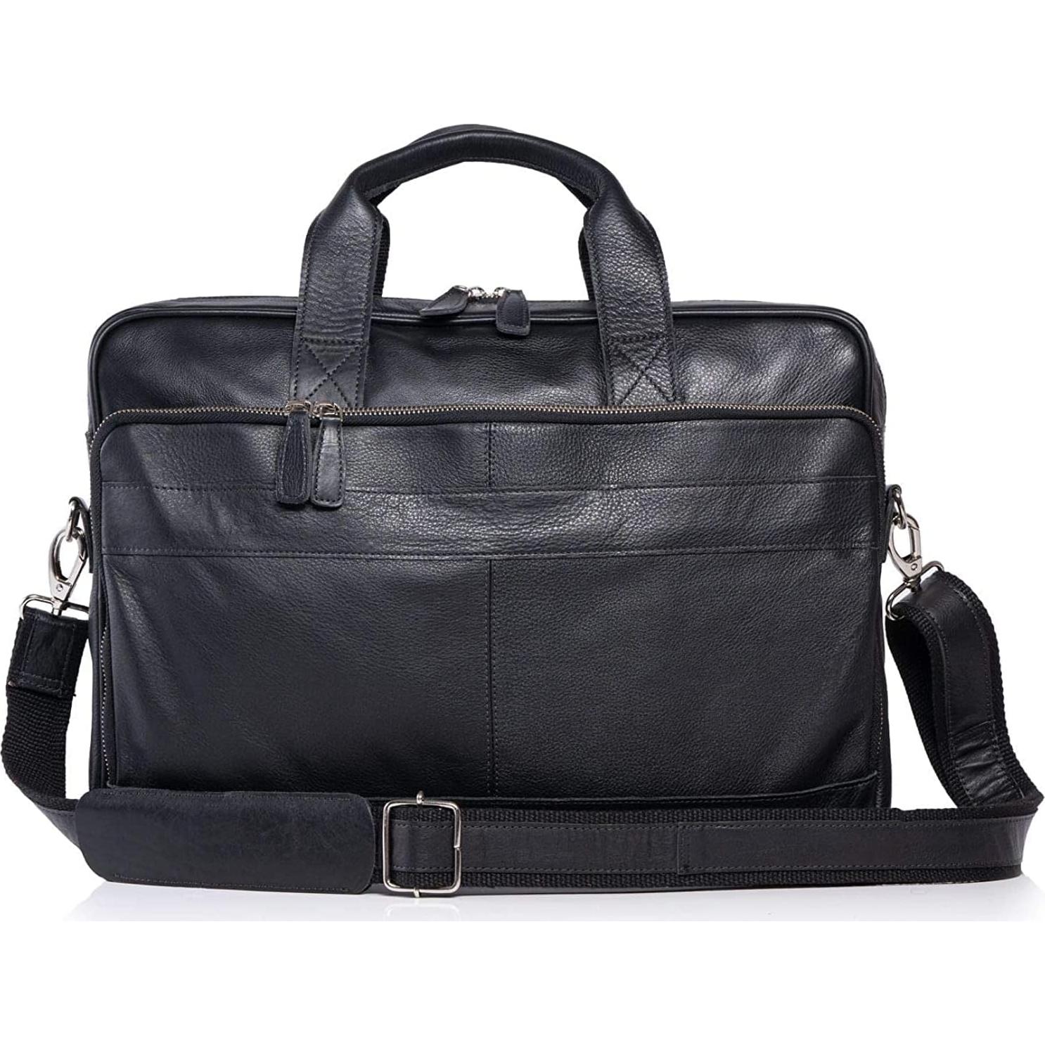 Maletín de cuero de búfalo Komal para laptop 45.72x33cm Negro