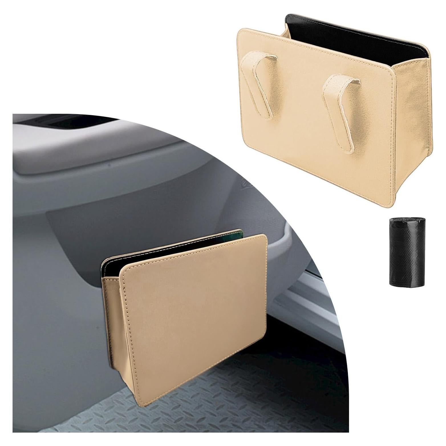 Basurero de Auto Augeny Plegable de Cuero Impermeable Beige