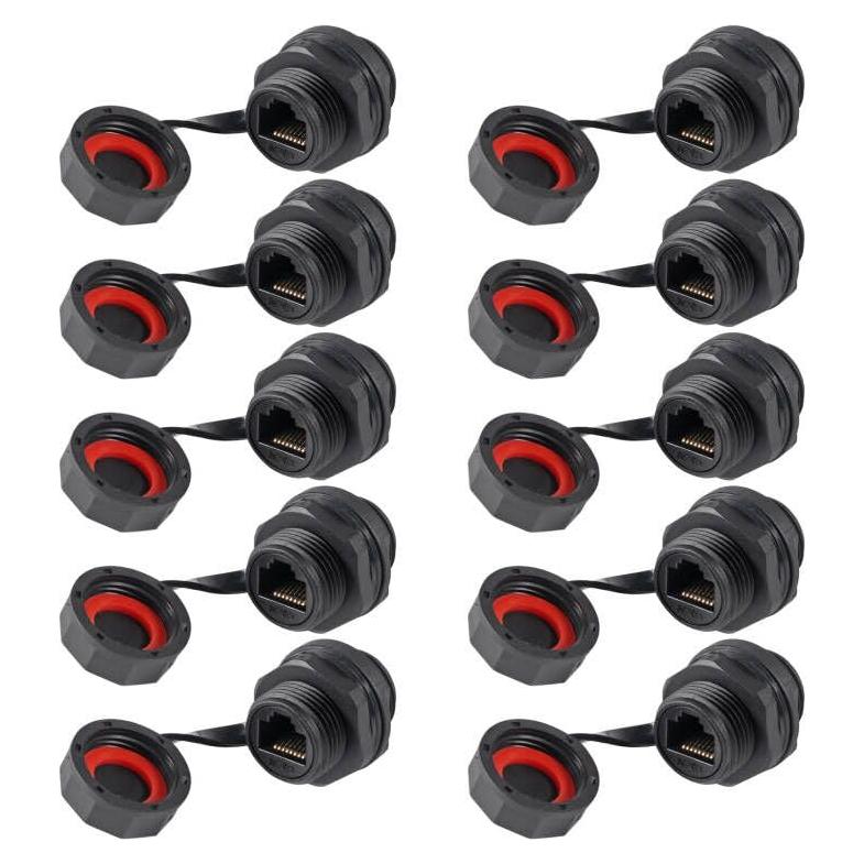 Conector RJ45 CAT6 blindado IP67 para montaje en panel - 10 piezas