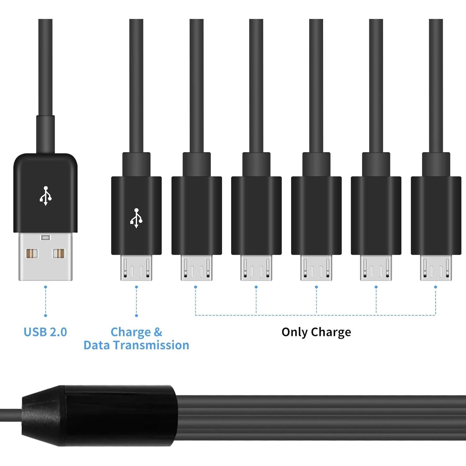 Cable Divisor Micro USB Poyiccot 6 en 1 0.46m Carga Rápida 3A