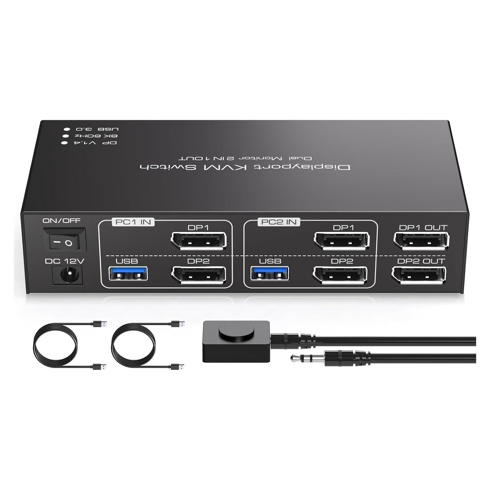 Interruptor KVM DisplayPort 2 Monitores 2 Computadoras 8K 60Hz USB 3.0