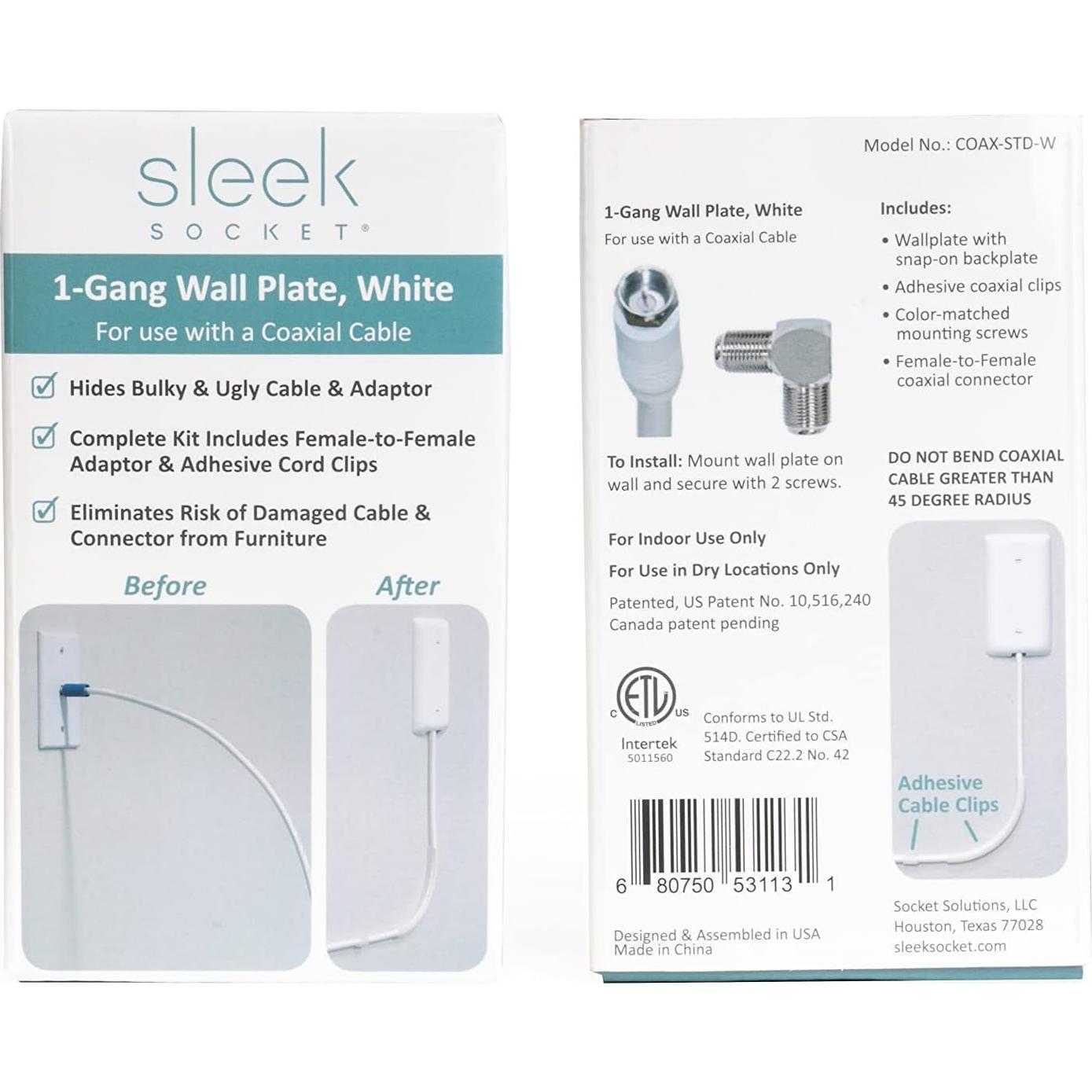 Ocultador de Cables Coaxiales Sleek Socket con Kit Adhesivo