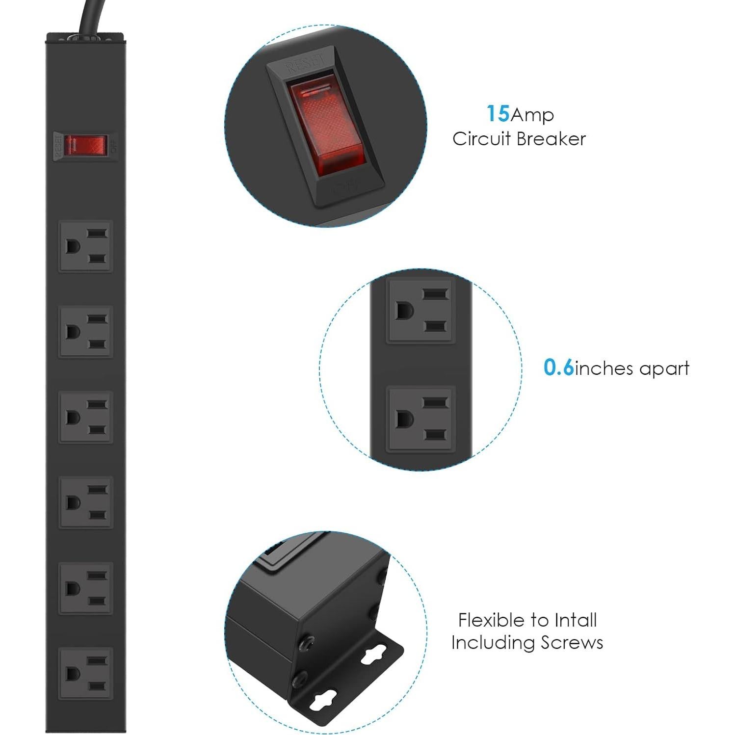 Regleta de Montaje en Pared HHSOET 6 Salidas 15A 125V 0.91m