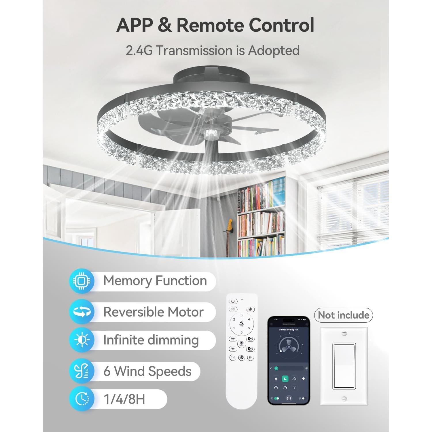 Ventilador de Techo addlon 20" con Luz LED y Control Remoto