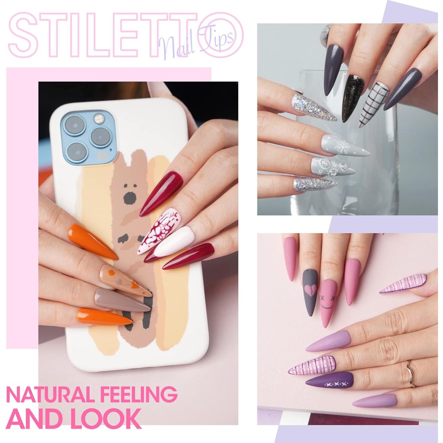 Gellen Kit de Uñas Falsas Stiletto 504 Pcs Transparentes