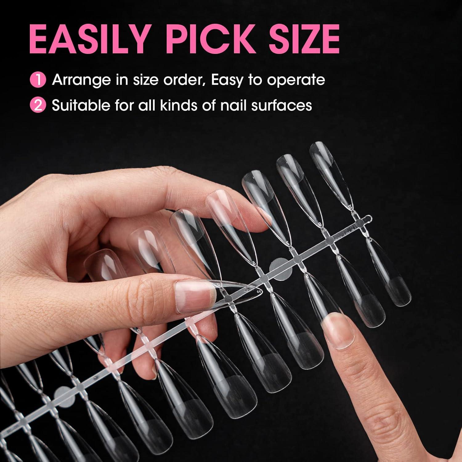 Gellen Kit de Uñas Falsas Stiletto 504 Pcs Transparentes