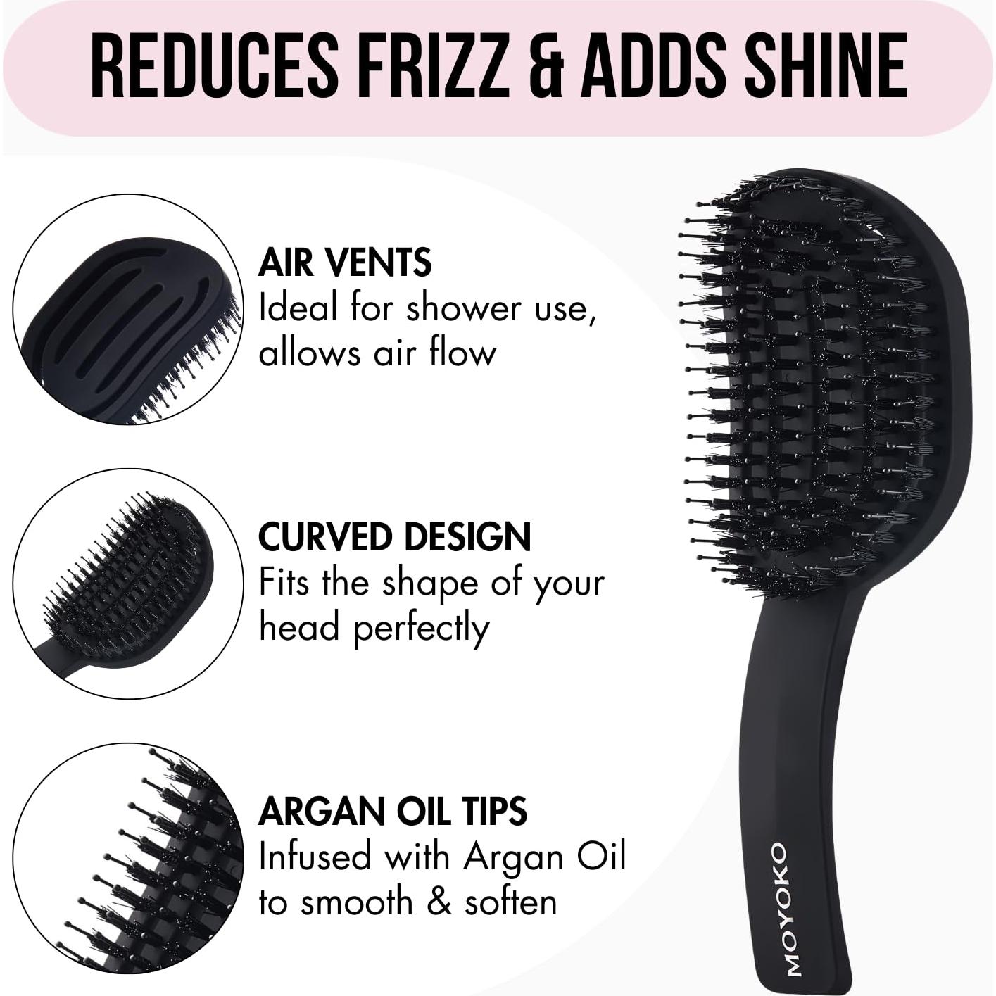 Cepillo Desenredante Ergonómico MOYOKO Negro para Todo Tipo de Cabello