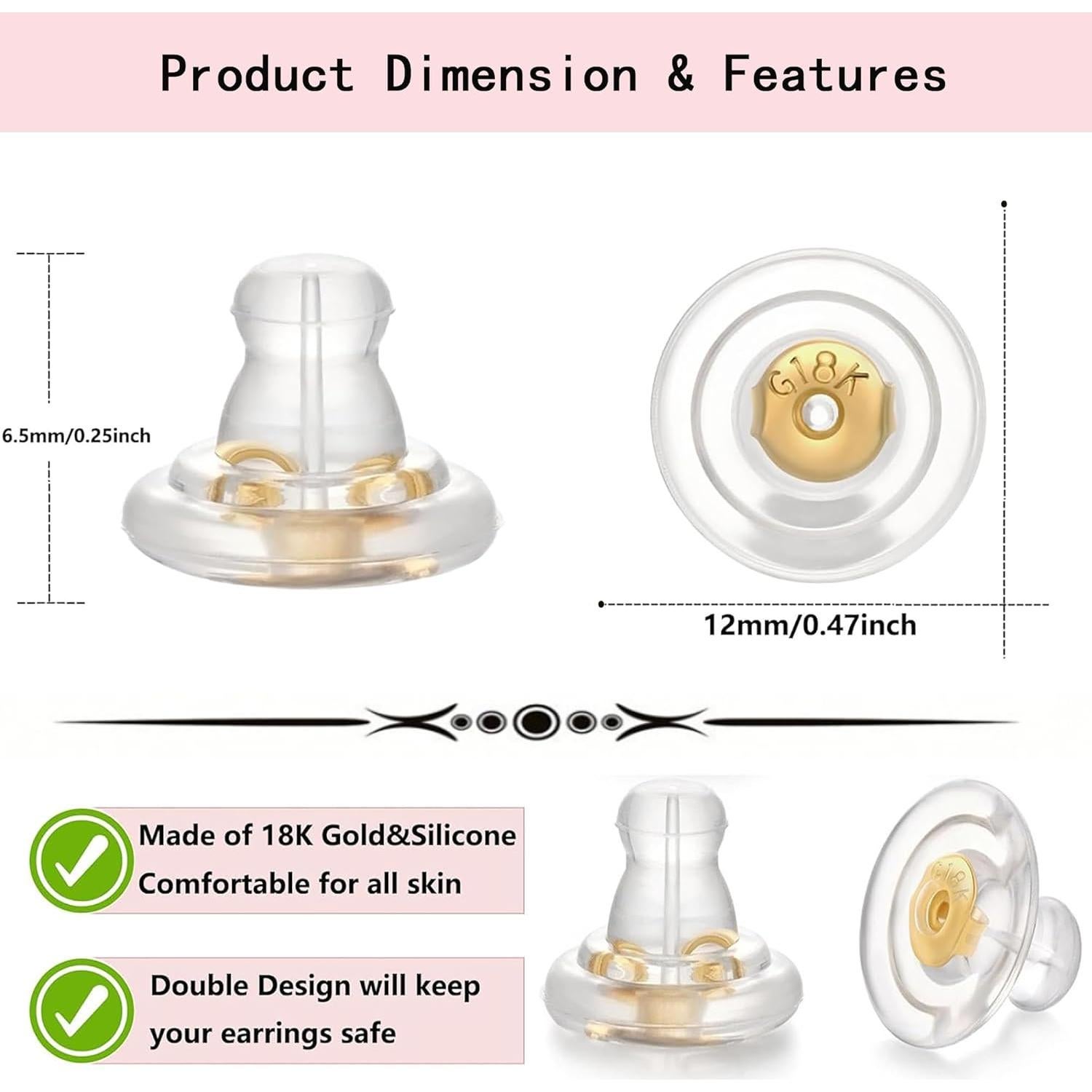 Respaldos de Aretes de Oro 18K Suyeson - 6 Piezas Hipoalergénicos