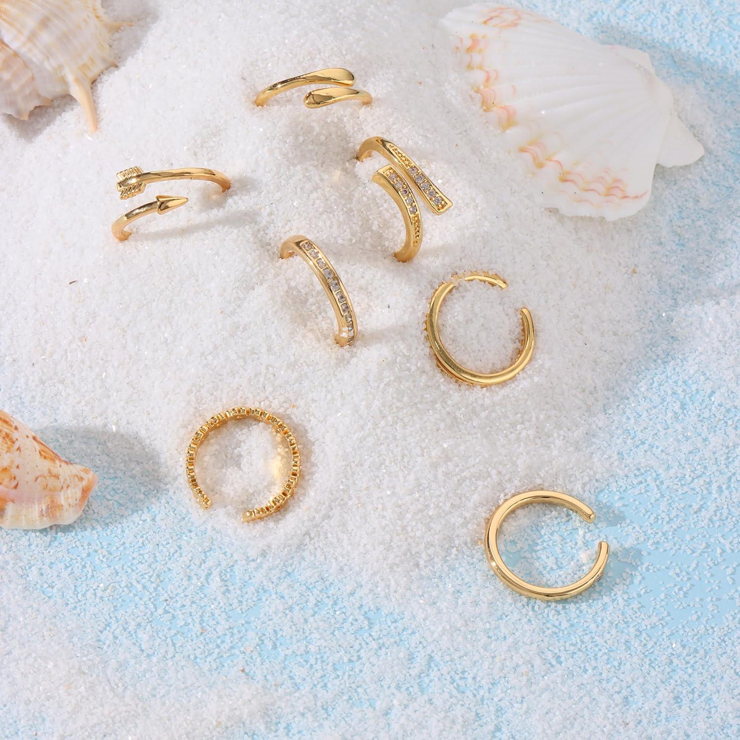 Juego de 12 Anillos para Dedos de los Pies WAINIS Oro 14K Ajustables