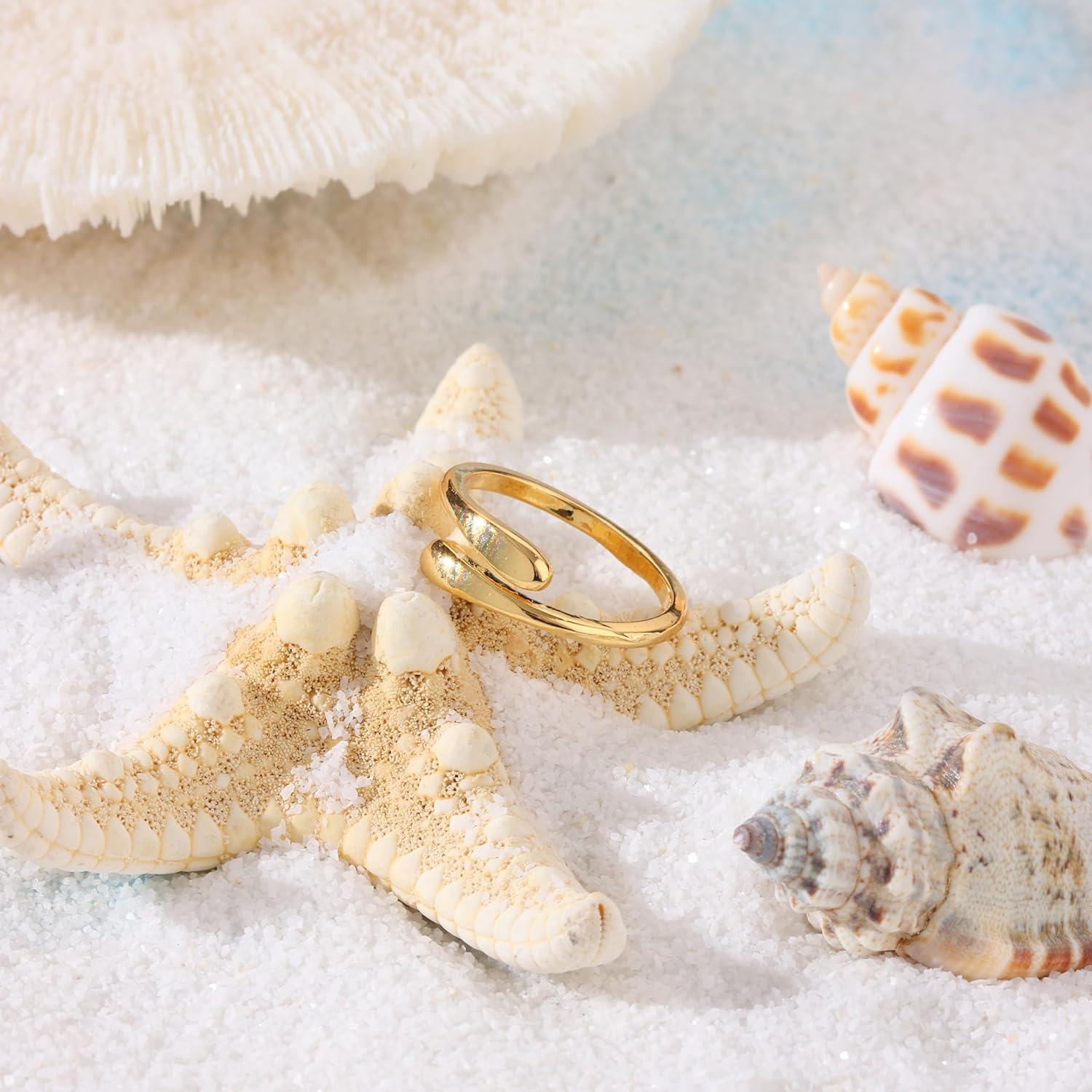 Juego de 12 Anillos para Dedos de los Pies WAINIS Oro 14K Ajustables