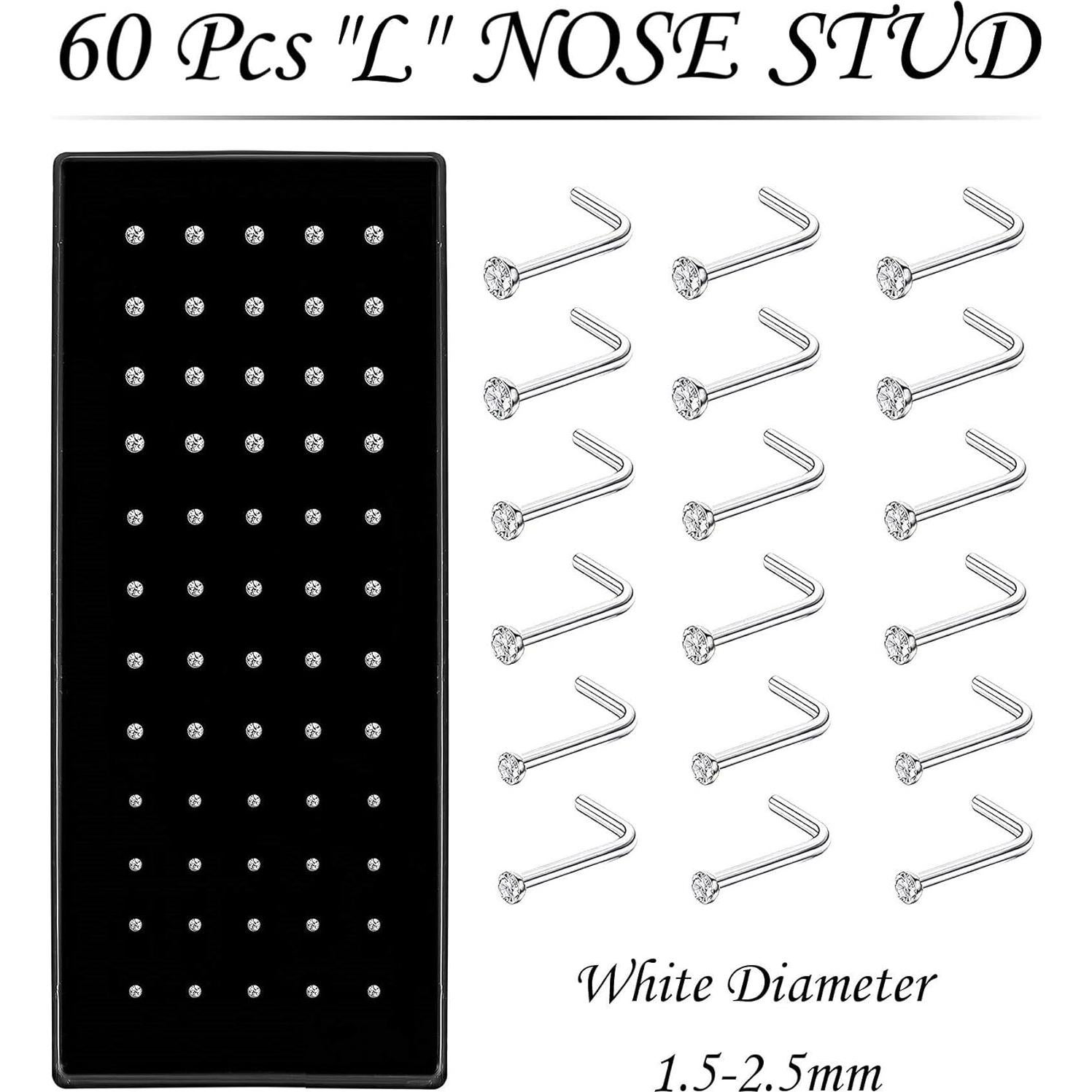 Aros Nasales de Acero Inoxidable OMAIGAR, 60pcs, 1.5/2/2.5mm