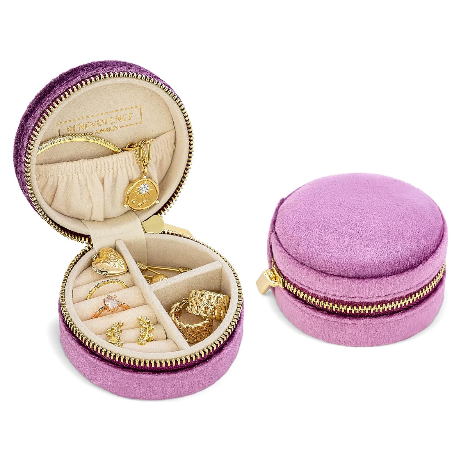 Caja de Joyería de Viaje Benevolence LA Lila - Estuche Redondo Terciopelo