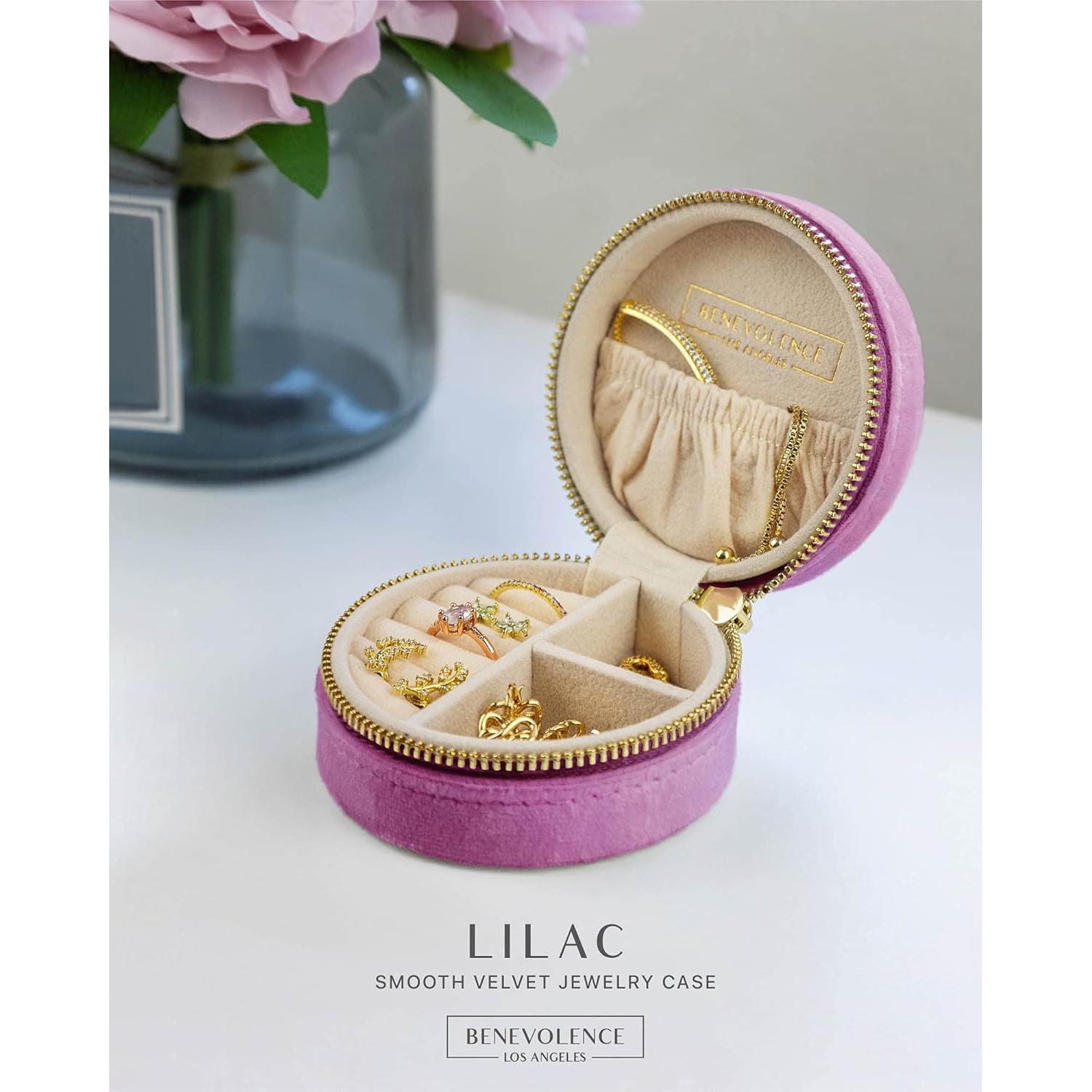 Caja de Joyería de Viaje Benevolence LA Lila - Estuche Redondo Terciopelo