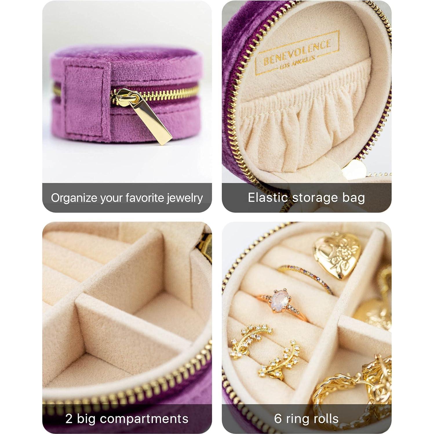 Caja de Joyería de Viaje Benevolence LA Lila - Estuche Redondo Terciopelo