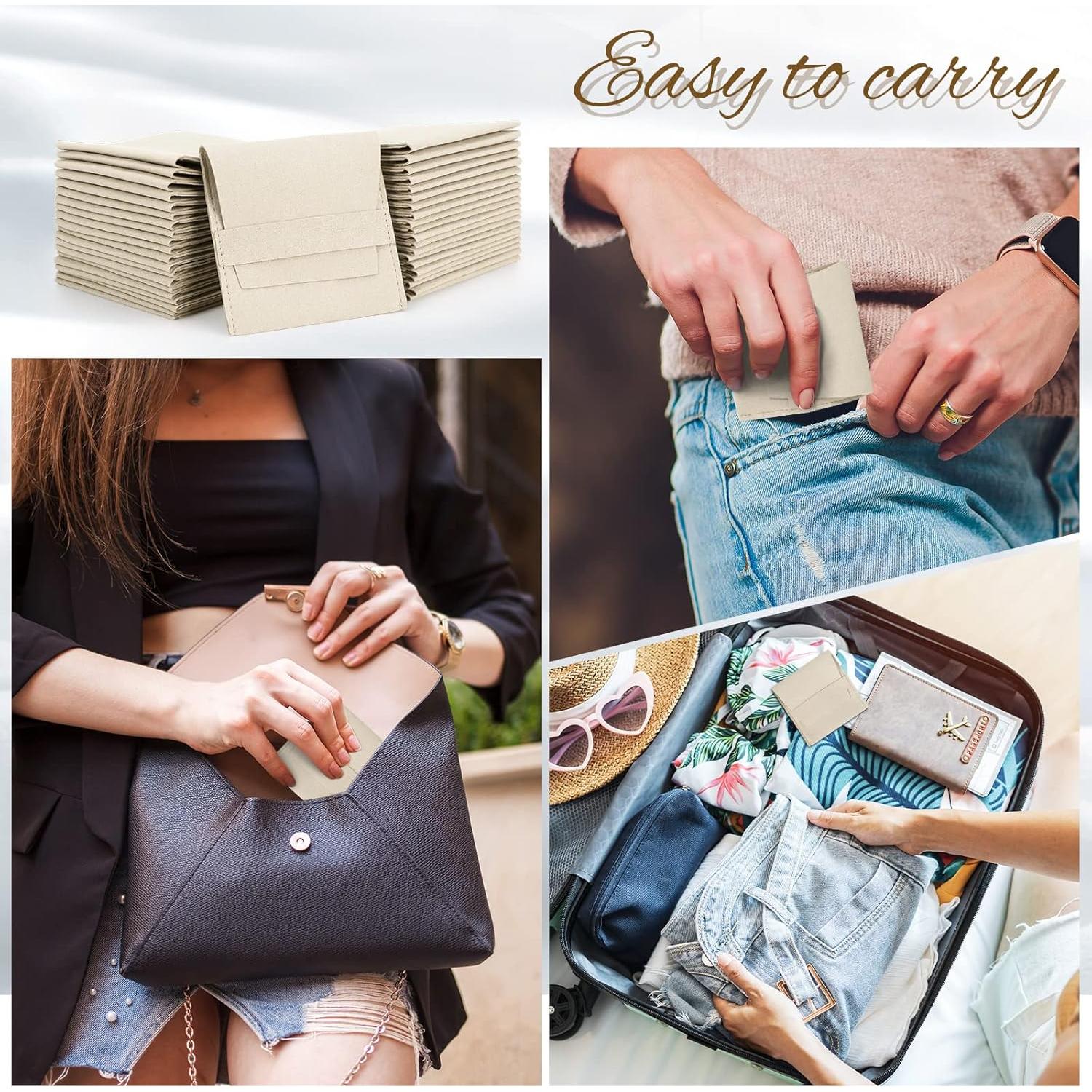 120 Bolsas de Joyería Microfibra Beige 8x8cm con Paños de Limpieza