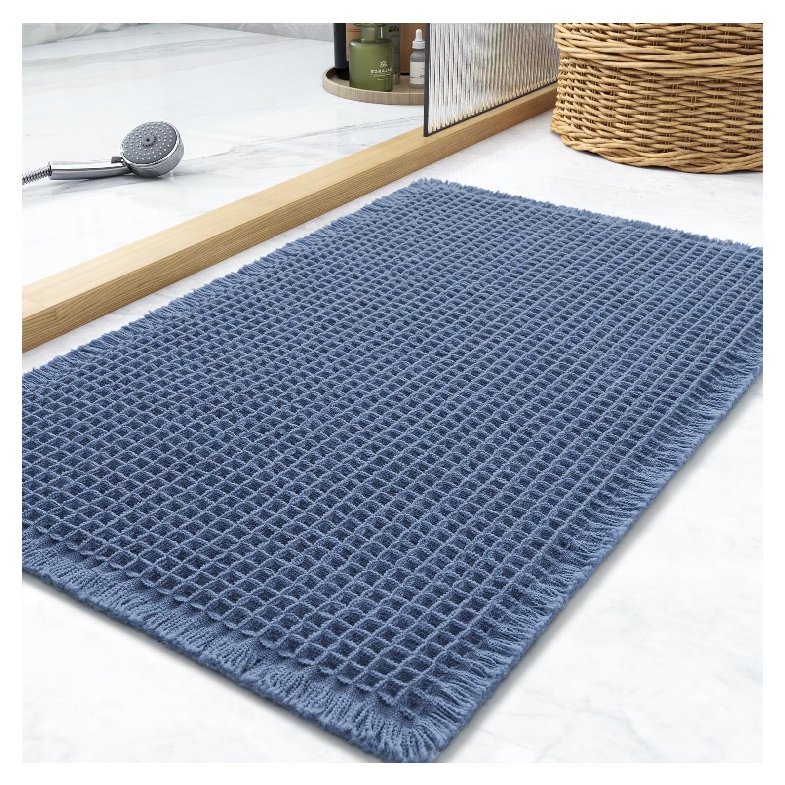 Alfombra de Baño Tchdio Waffle Antideslizante 45x76 cm Azul