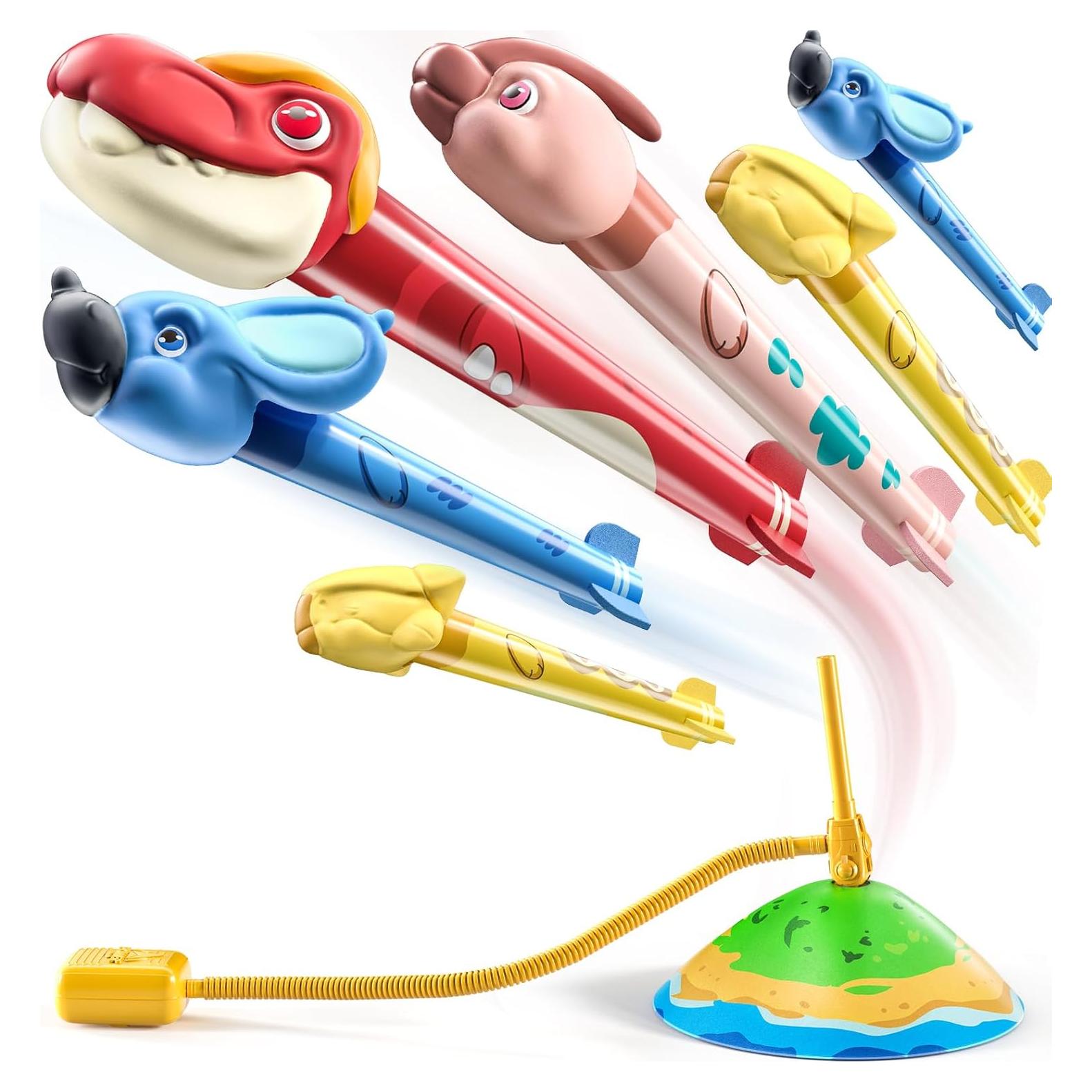 Lanzador de Cohetes Dinosaurio TEMI - 6 Cohetes, 30 m, Juguete Infantil