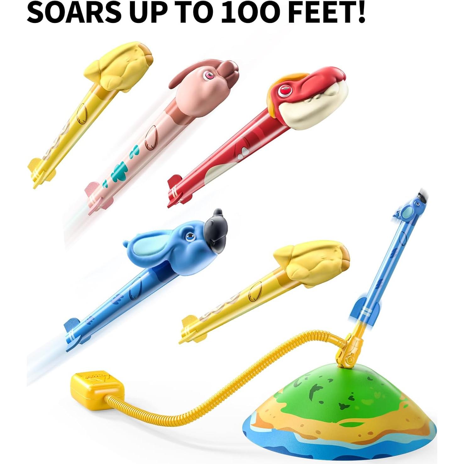 Lanzador de Cohetes Dinosaurio TEMI - 6 Cohetes, 30 m, Juguete Infantil