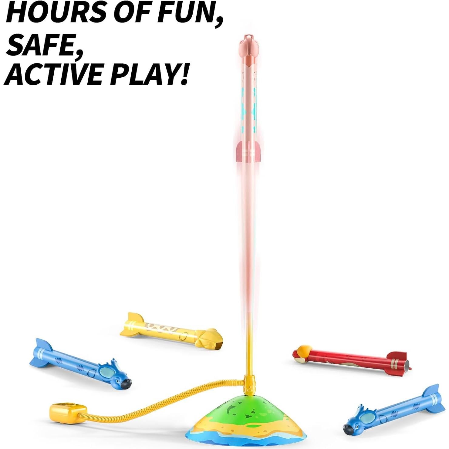 Lanzador de Cohetes Dinosaurio TEMI - 6 Cohetes, 30 m, Juguete Infantil