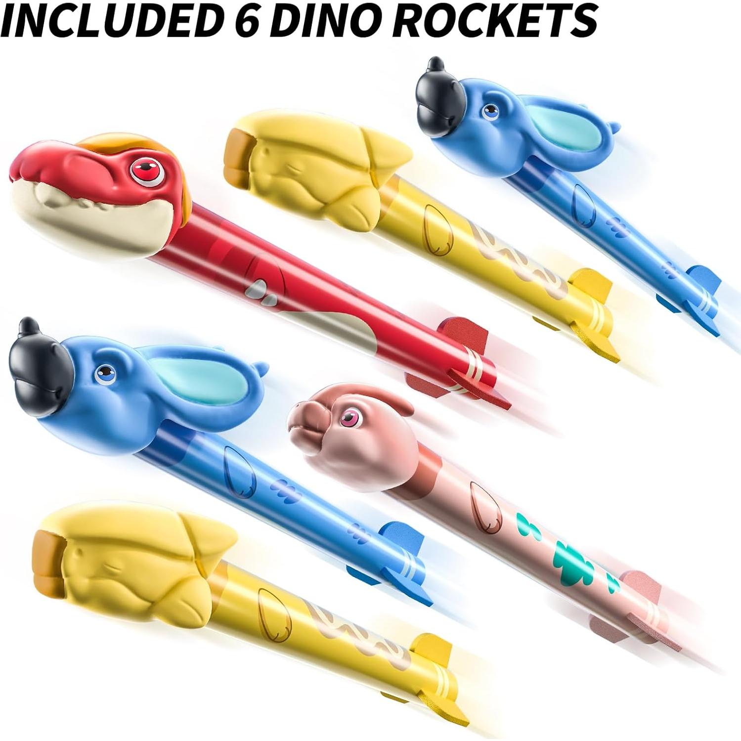 Lanzador de Cohetes Dinosaurio TEMI - 6 Cohetes, 30 m, Juguete Infantil