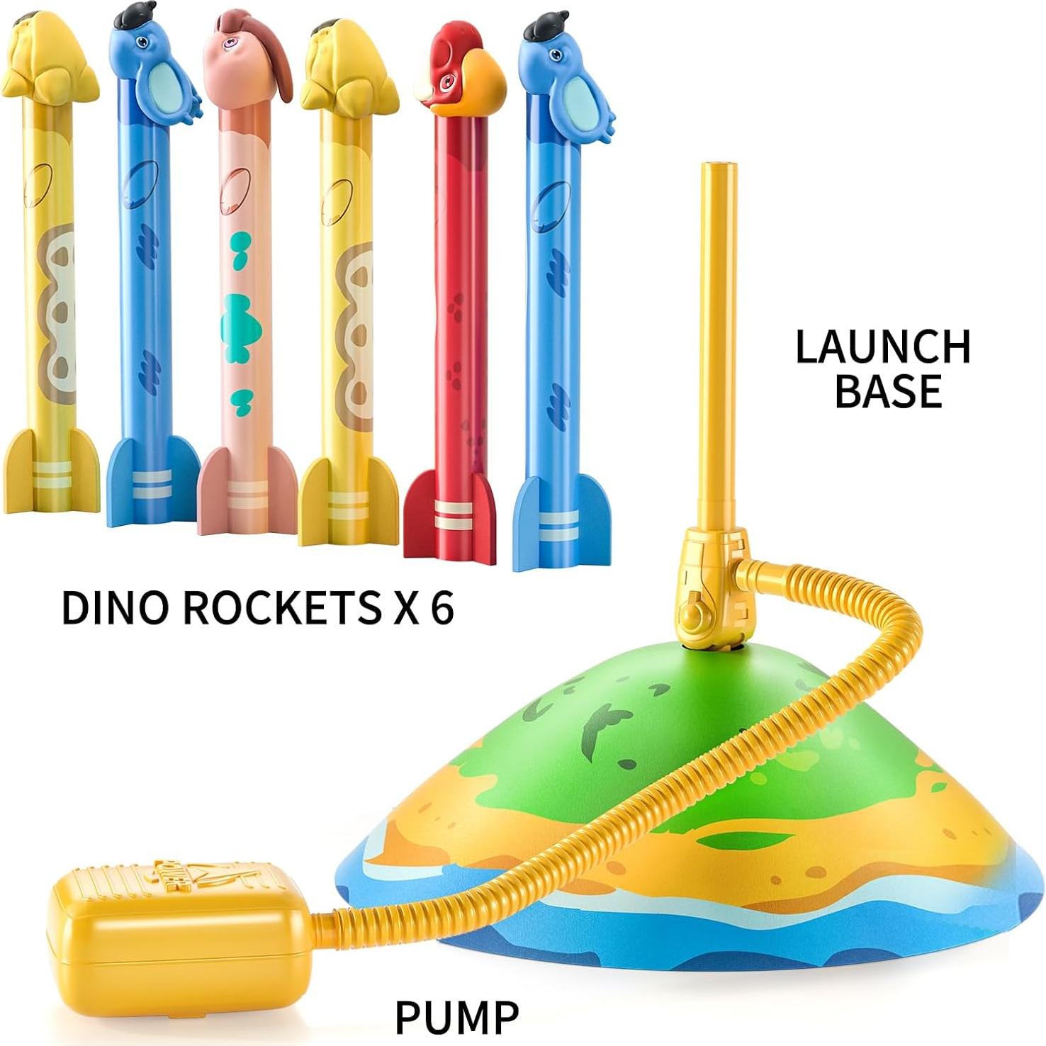 Lanzador de Cohetes Dinosaurio TEMI - 6 Cohetes, 30 m, Juguete Infantil