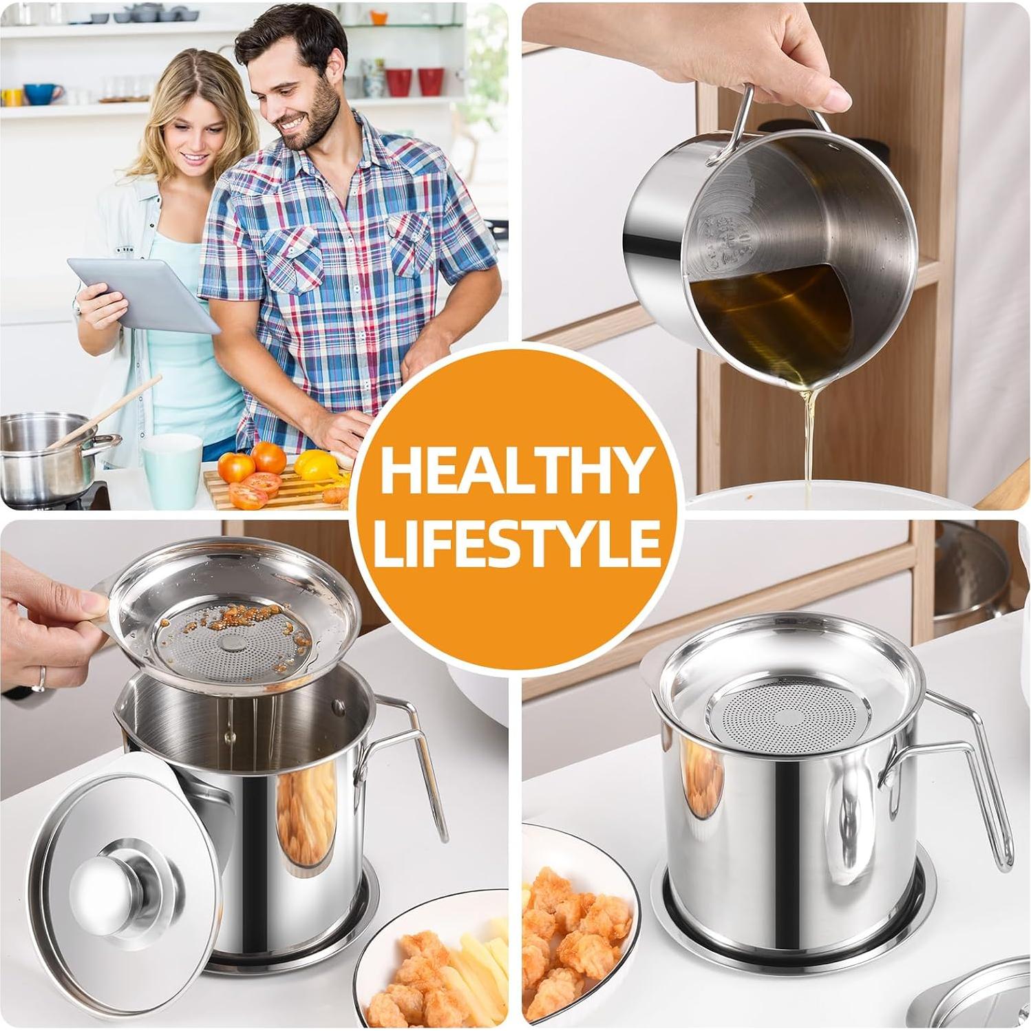 Contenedor de Grasa DIY HOME 1.3L Acero Inoxidable con Colador