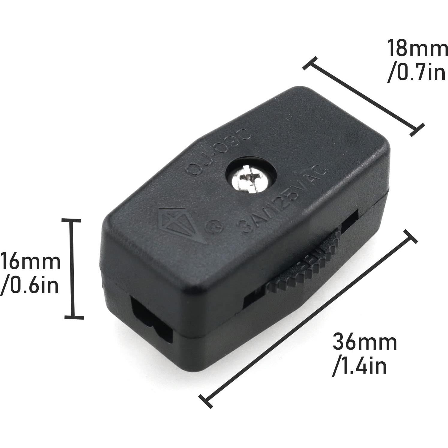 Interruptor de Cable Rotativo JJHXSM 2 Pcs Negro 125V 3A