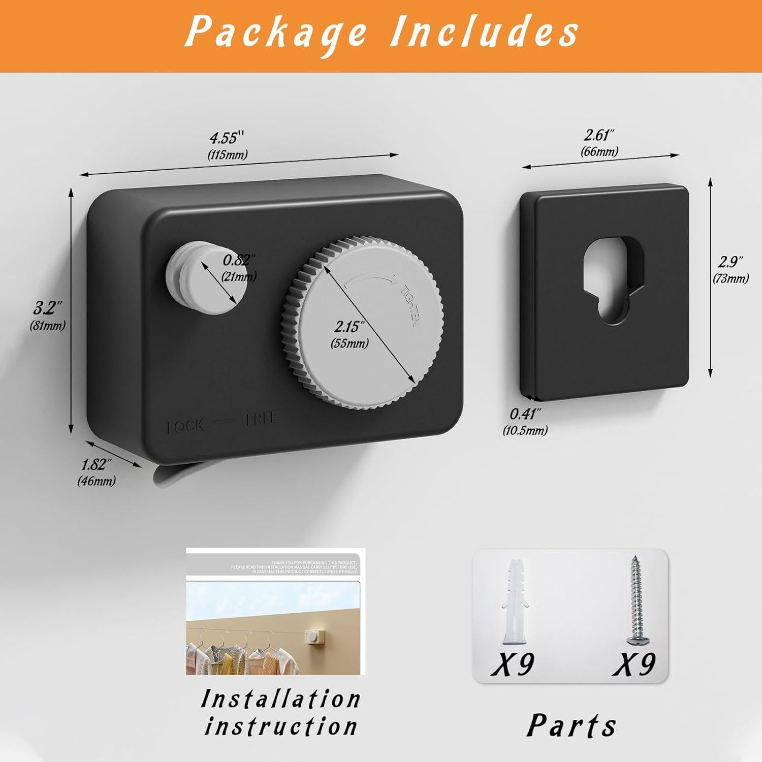 Cuerda de Ropa Retráctil Dancrul 4.2m Alta Resistencia Negra