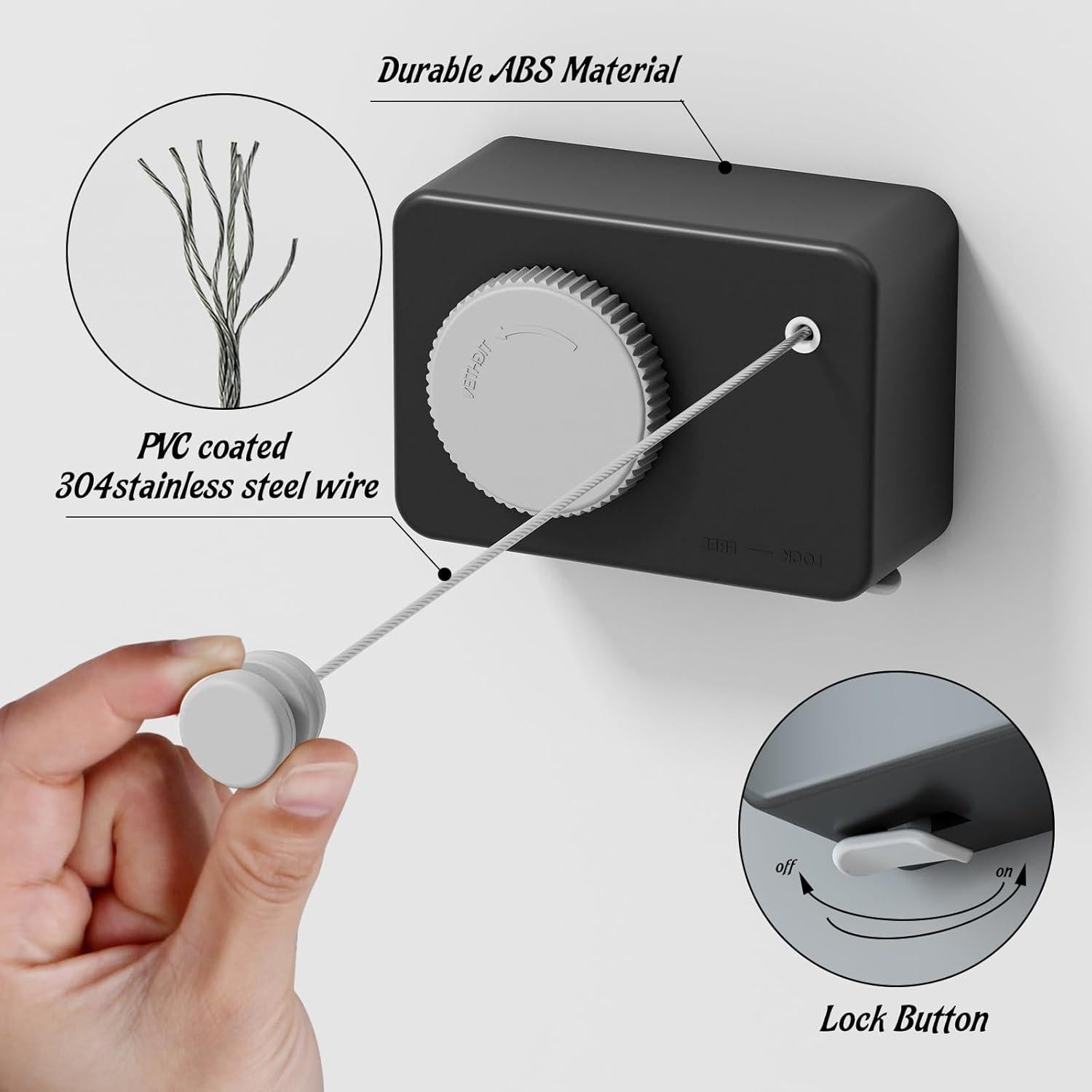 Cuerda de Ropa Retráctil Dancrul 4.2m Alta Resistencia Negra