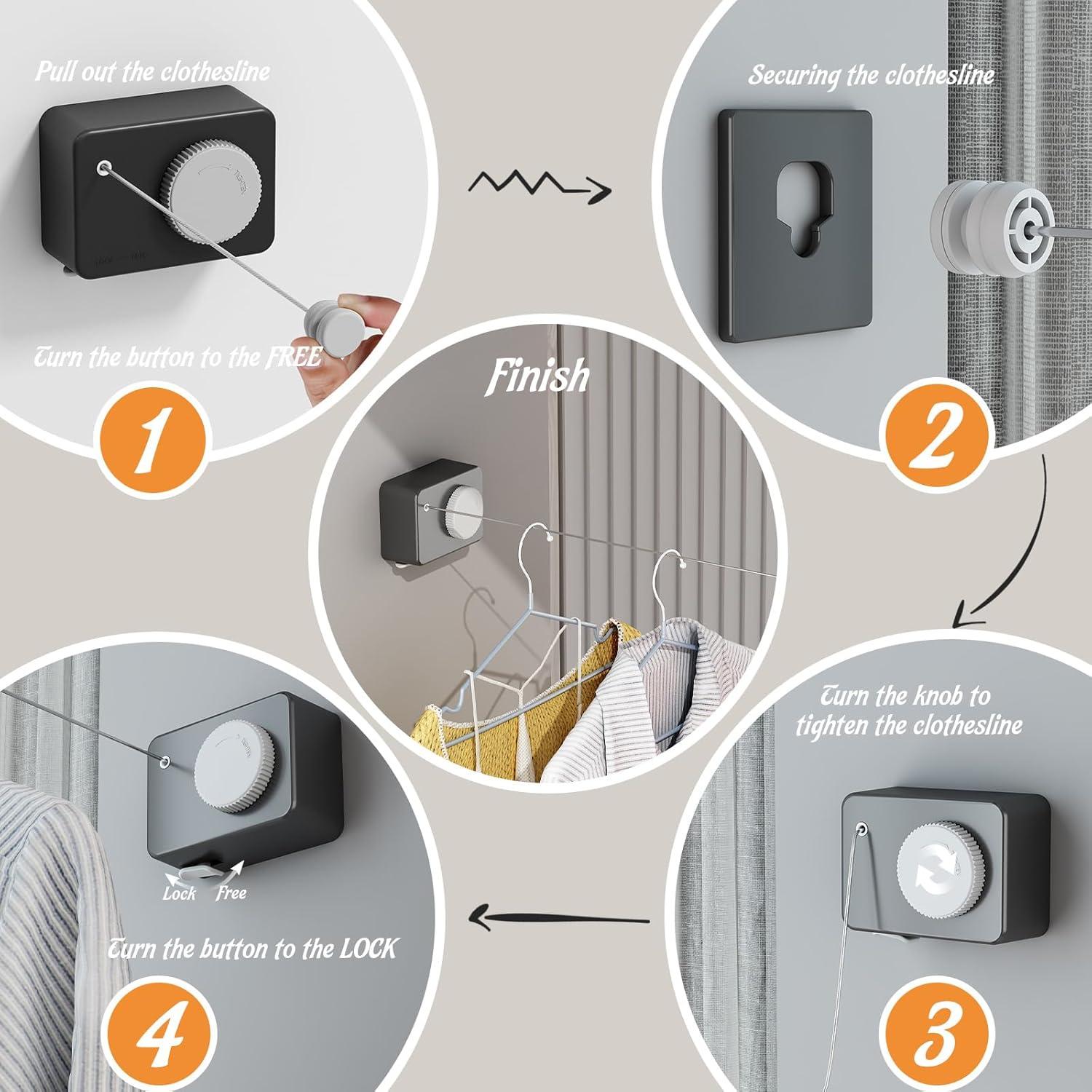 Cuerda de Ropa Retráctil Dancrul 4.2m Alta Resistencia Negra