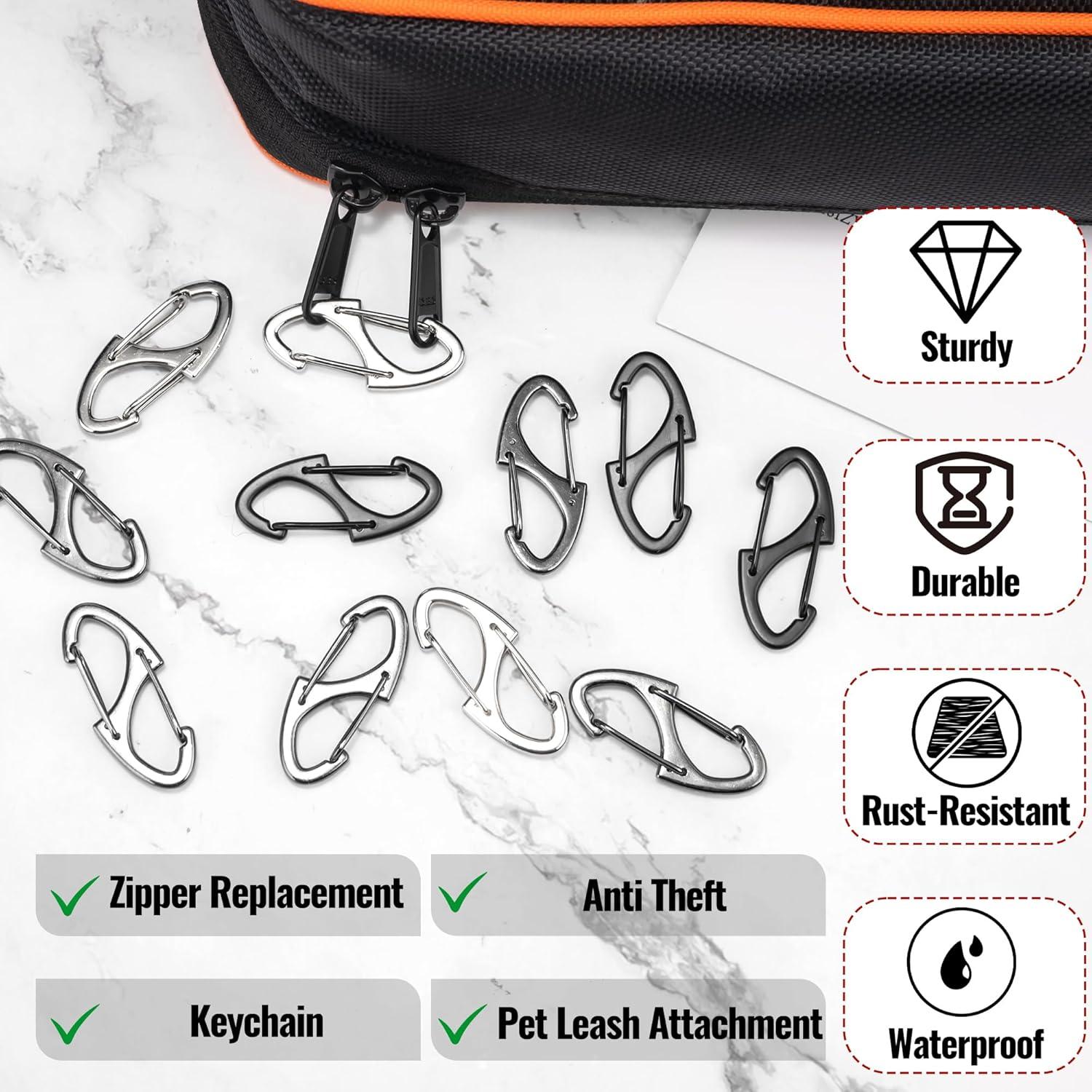 20 Clips de Cremallera Antirrobo Meschett - Plata y Negro