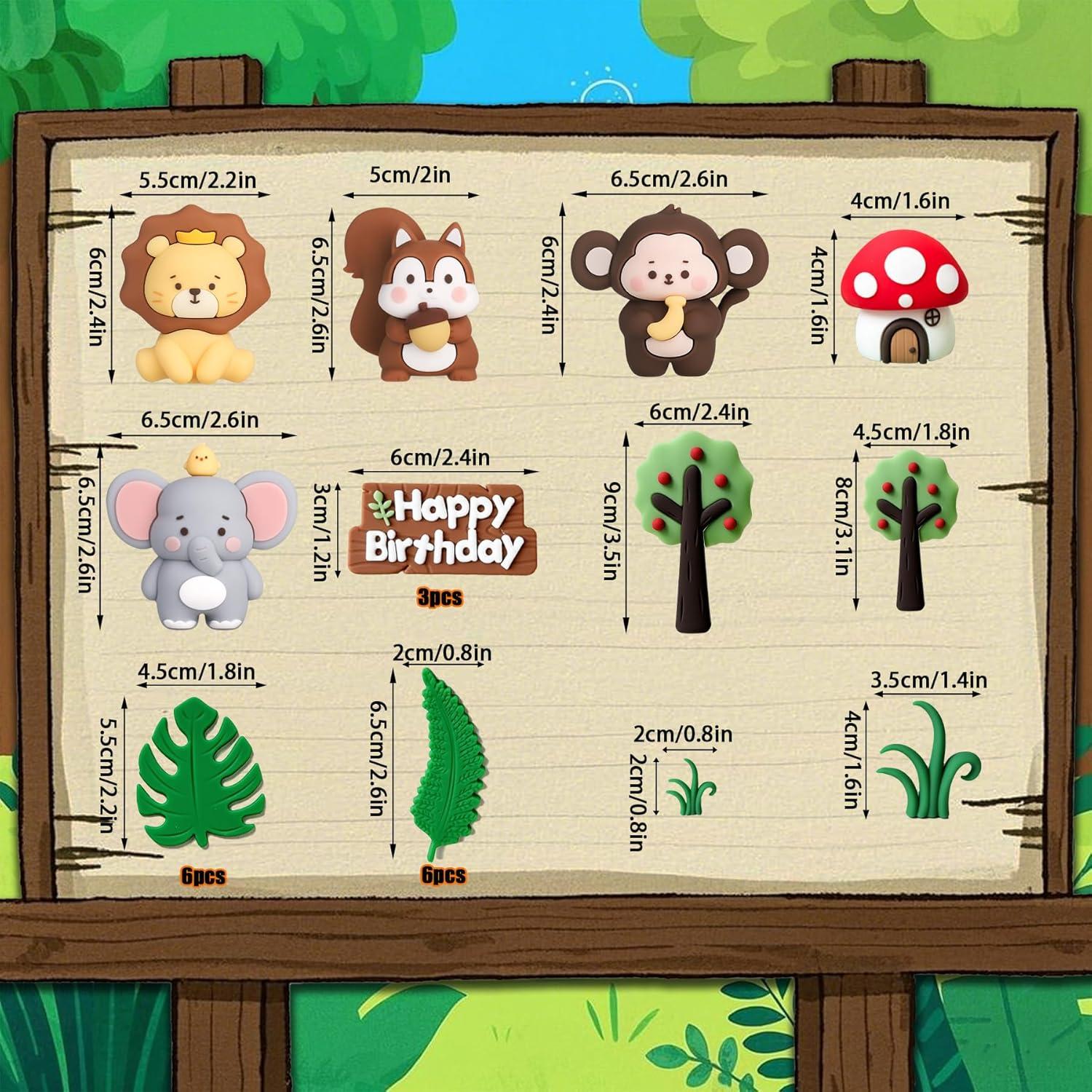 26 Piezas Decoraciones de Pastel Safari SAYHALO - Animales y Hojas