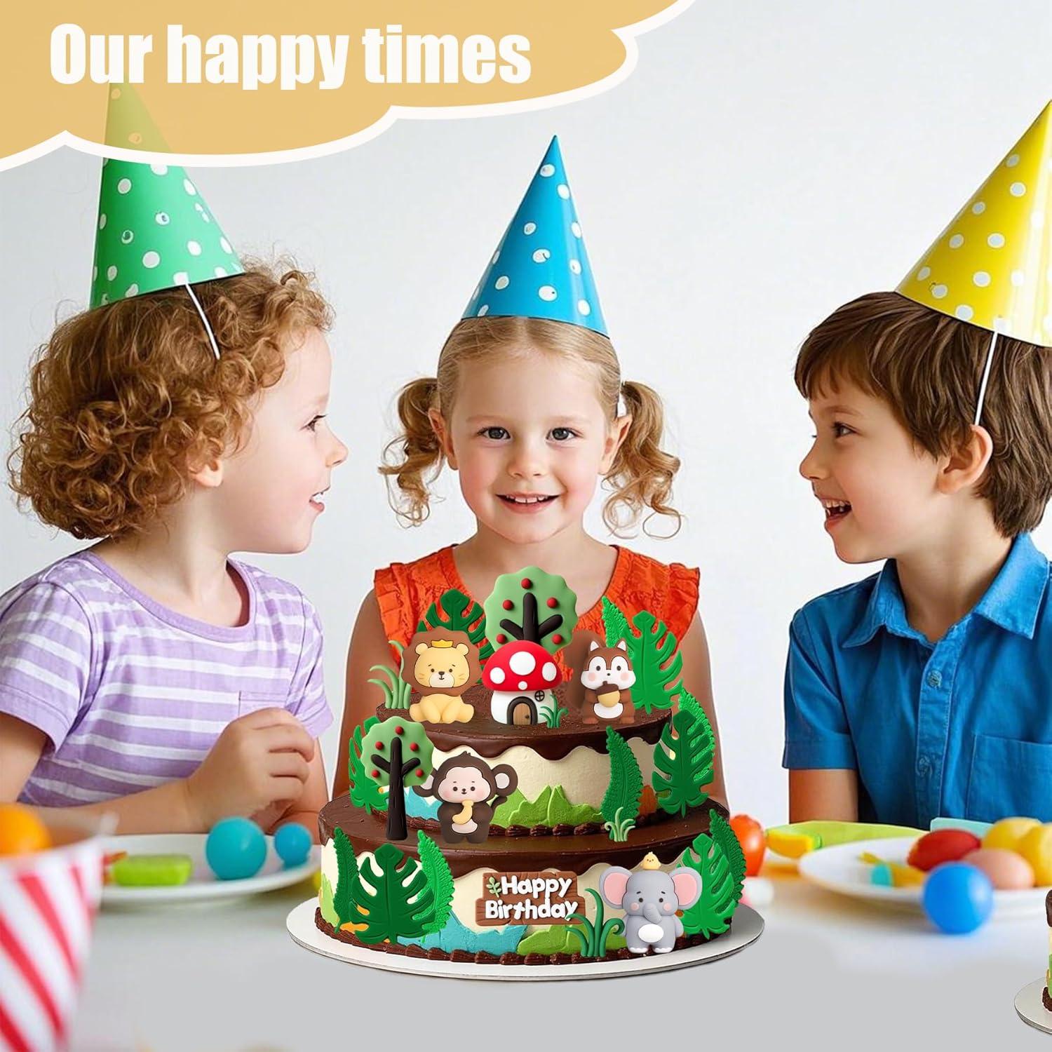 26 Piezas Decoraciones de Pastel Safari SAYHALO - Animales y Hojas