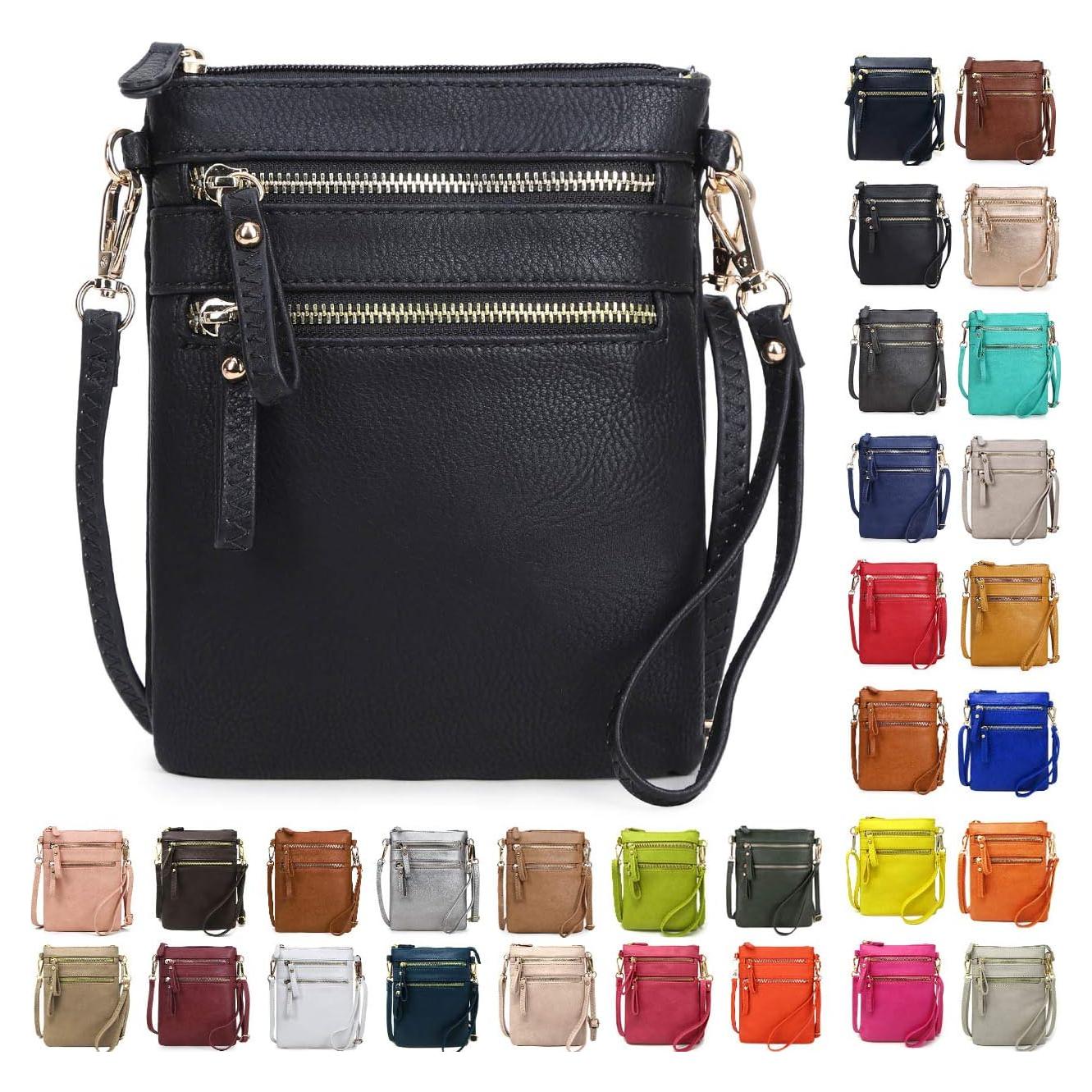 Bolso Cruzado Pequeño Solene para Mujeres - Negro, Múltiples Bolsillos