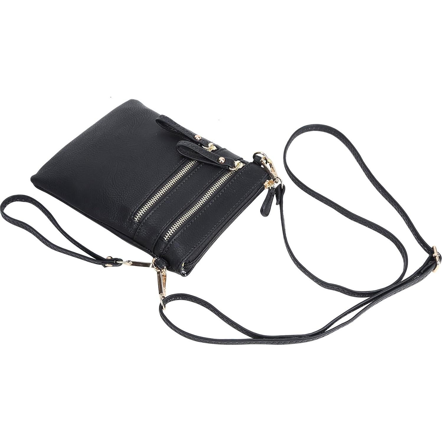 Bolso Cruzado Pequeño Solene para Mujeres - Negro, Múltiples Bolsillos