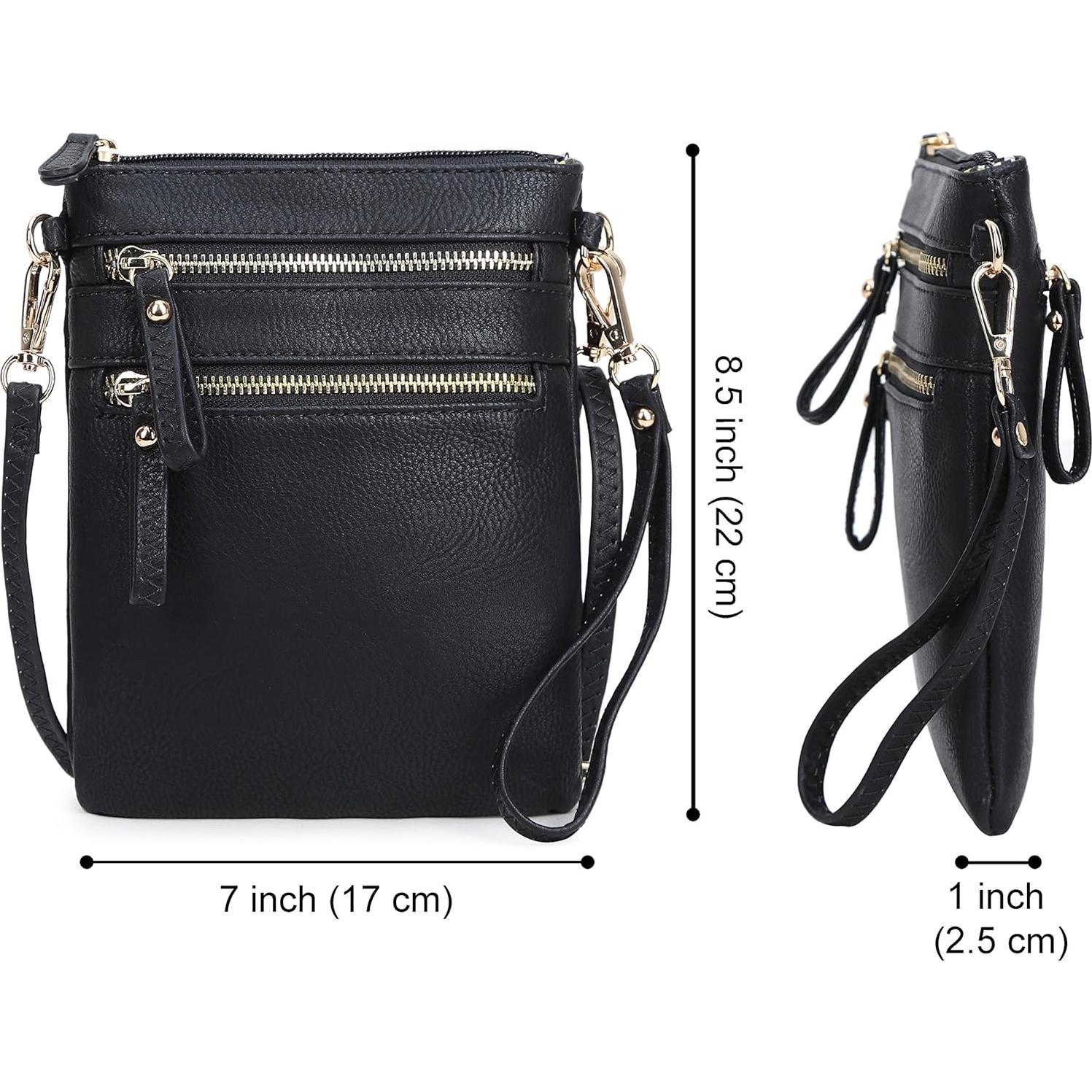 Bolso Cruzado Pequeño Solene para Mujeres - Negro, Múltiples Bolsillos