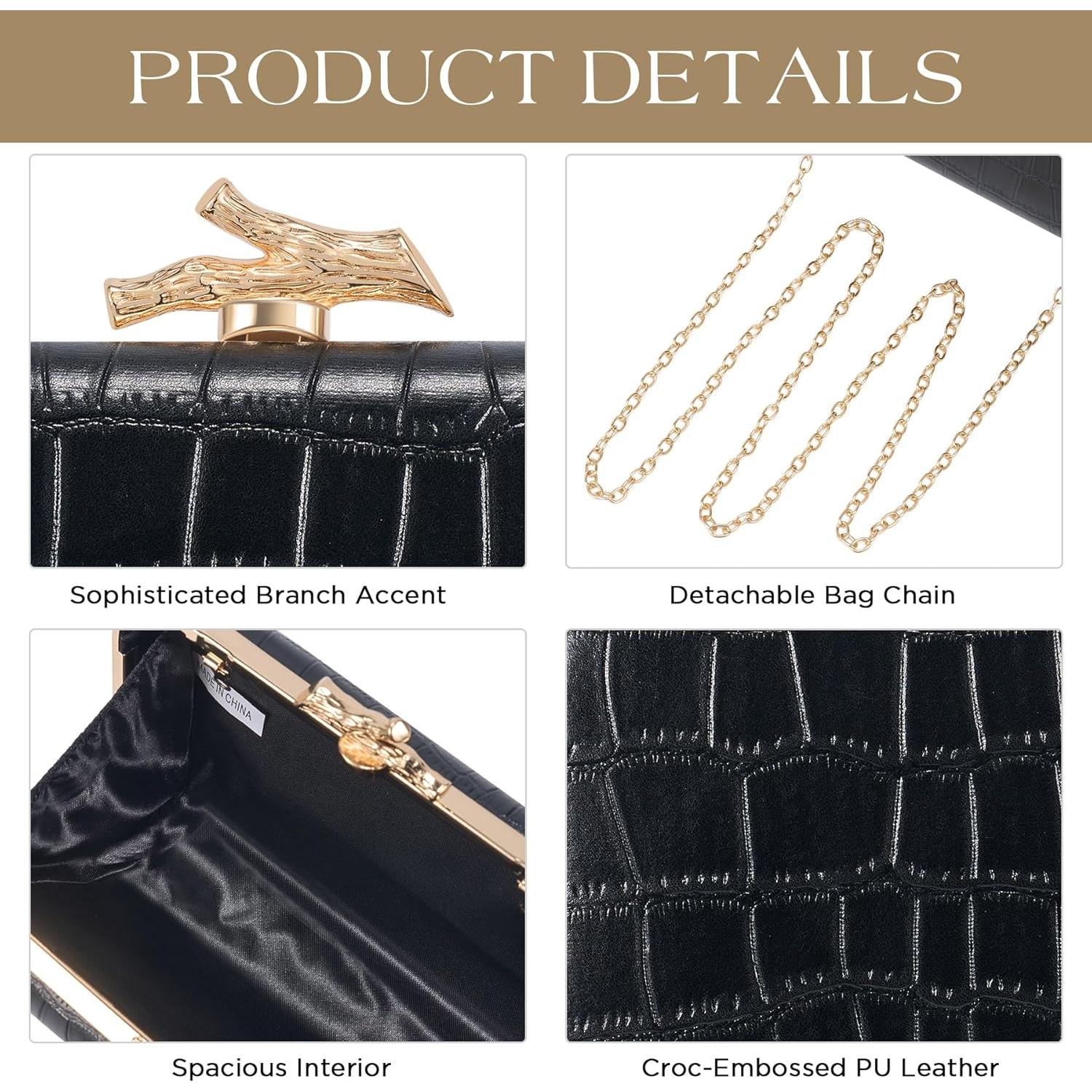 Bolso de Mano Chic CHUNLI para Mujeres Negro Cocodrilo