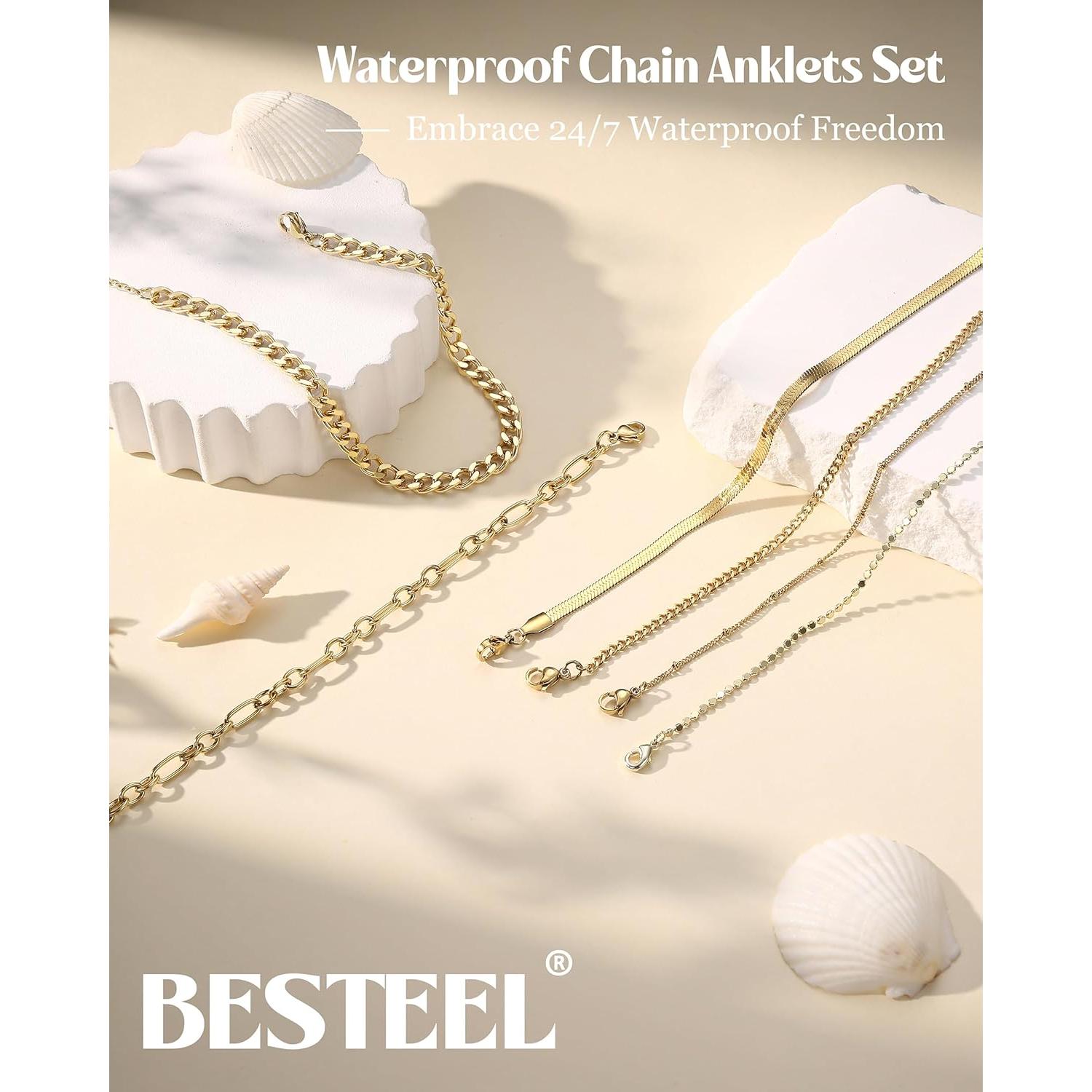 Conjunto de Pulseras de Tobillo Doradas BESTEEL 6 Piezas