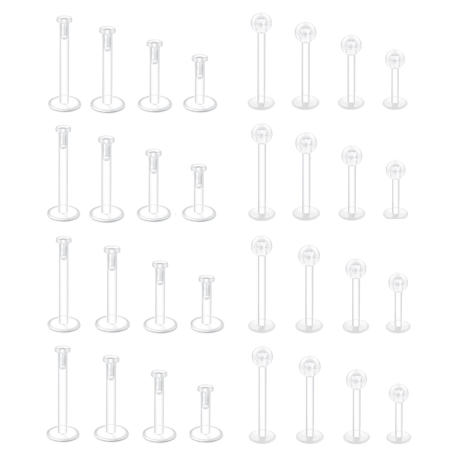 32PCS Aretes de Piercing de Plástico Transparente 16G 6-12mm