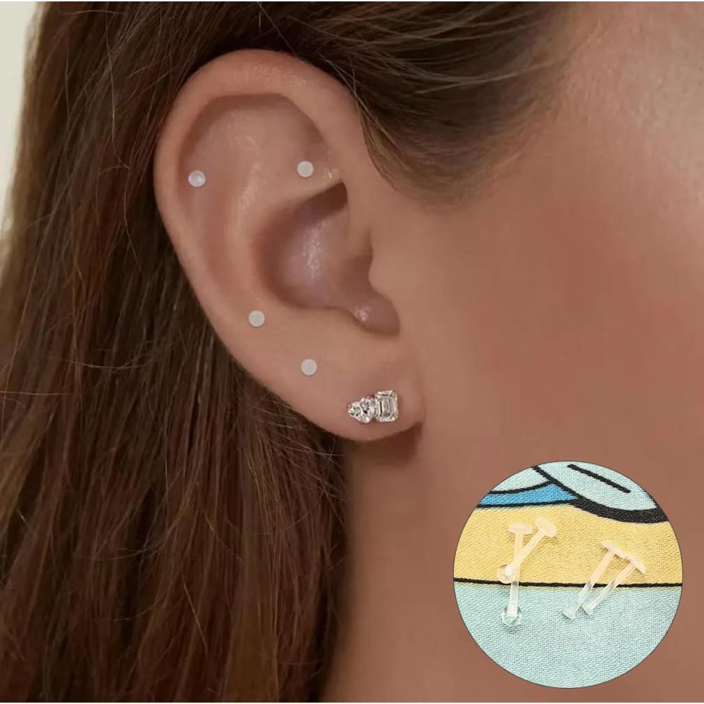 32PCS Aretes de Piercing de Plástico Transparente 16G 6-12mm