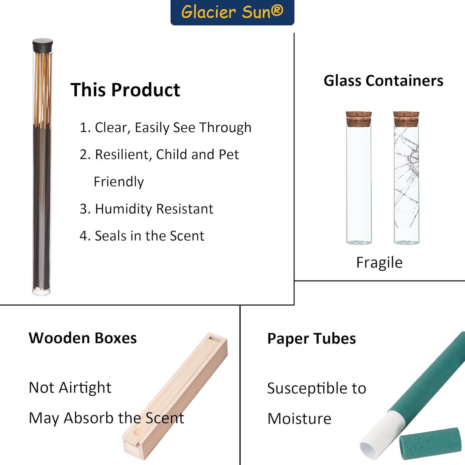 Tubo plástico transparente Glacier Sun 12 unidades para incienso