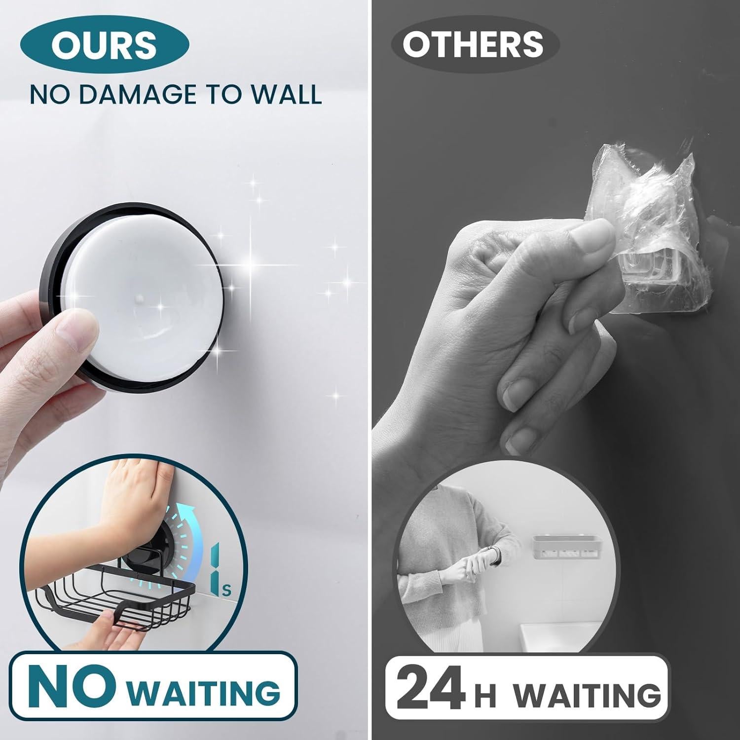 Soporte de Jabón TAILI con Ventosa Negro, Autodrenante, 1 Nivel