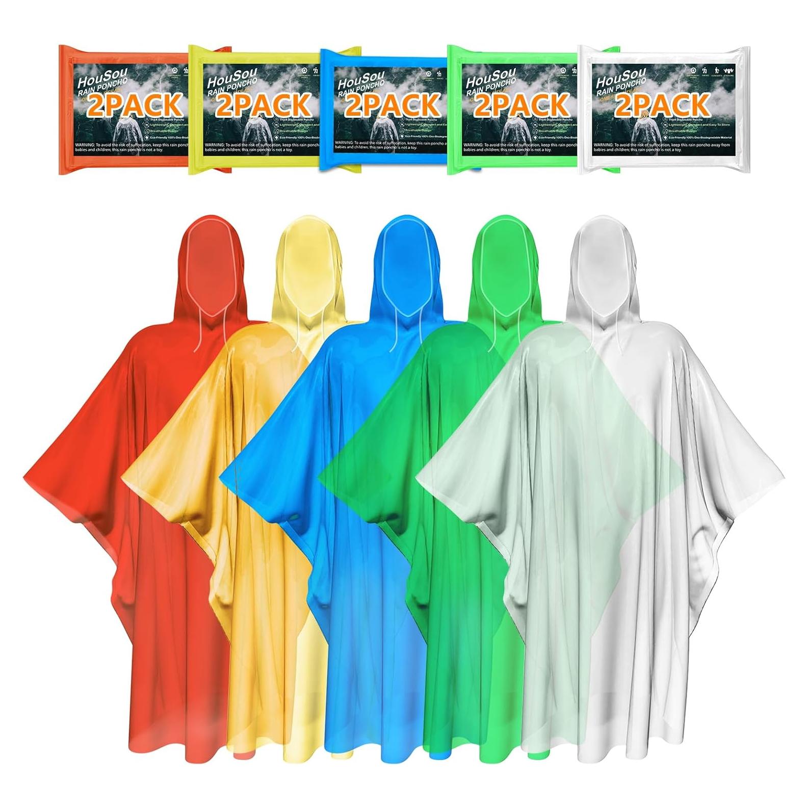 Ponchos de Lluvia Desechables HouSou - Paquete de 10 Colores