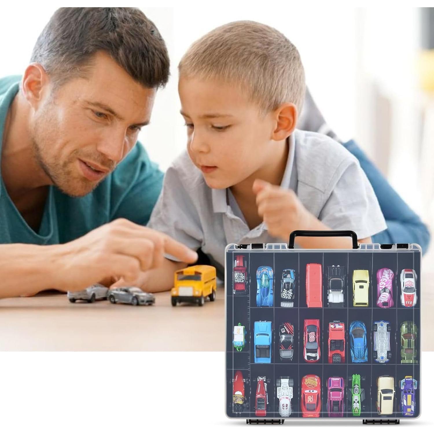 Double-Sided Sewing Box for Bobbins with 48 Grids, Portable Plastic Organizer for Hot Wheels Cars, Embroidery Floss, Diamond Art, Crafts, Small Toys (Case Only)-Black