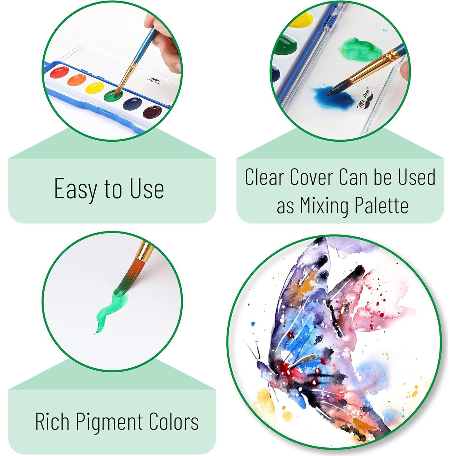 Acuarelas Lavables Mr. Pen, 2 Paquetes de 8 Colores con Pincel